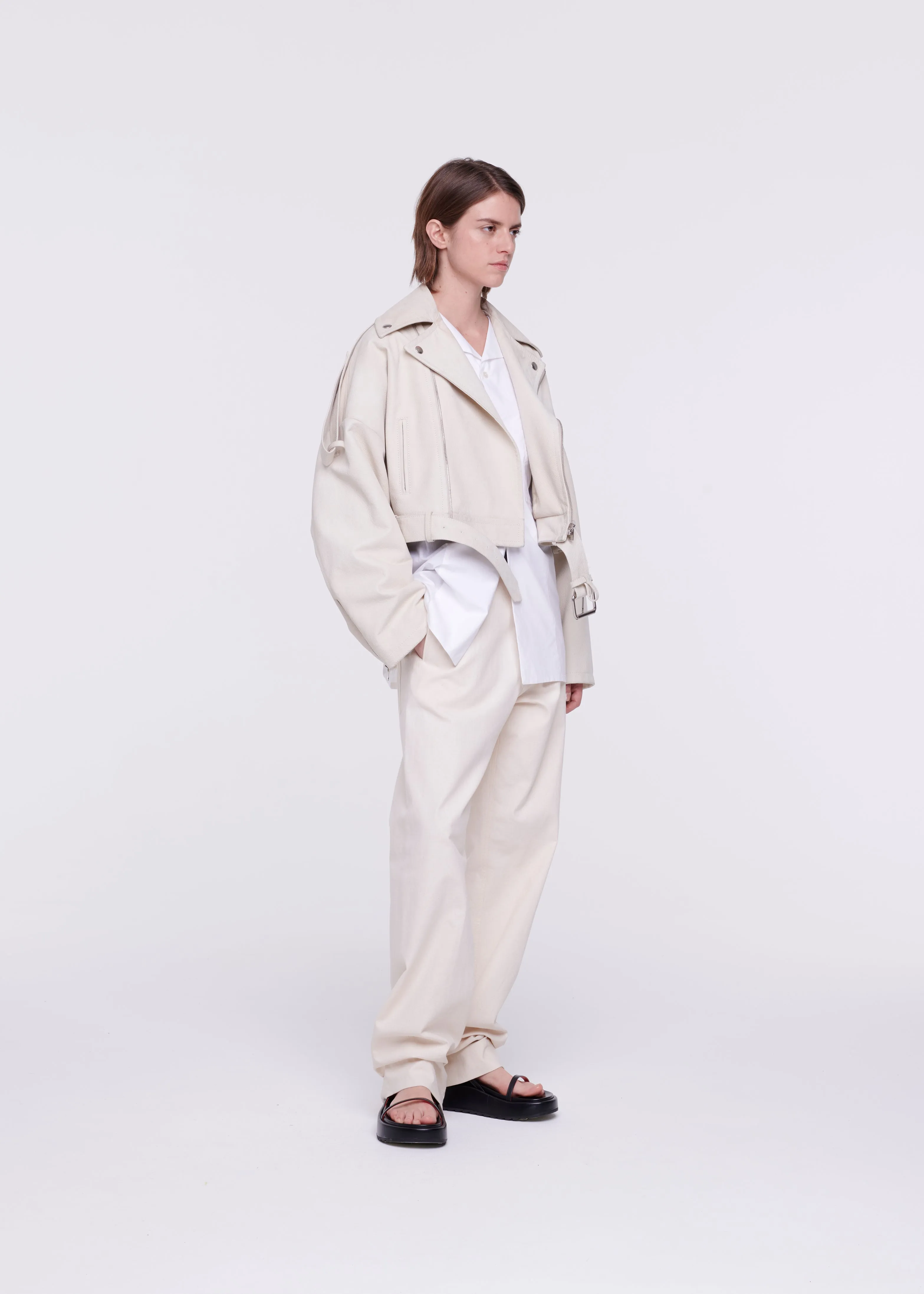 CROPPED LEATHER BIKER JACKET sold by Plan C product image thumbnail 4