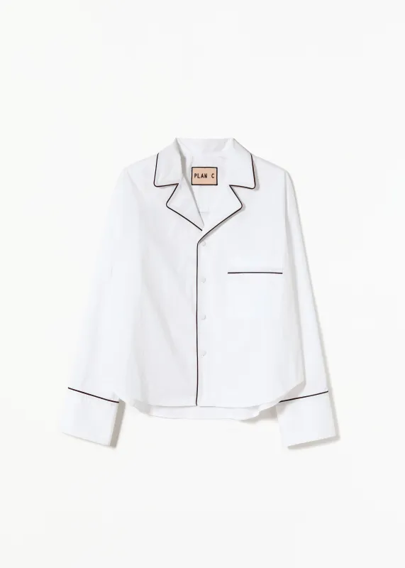 WHITE COTTON BOXY SHIRT WITH PIPING made by Plan C