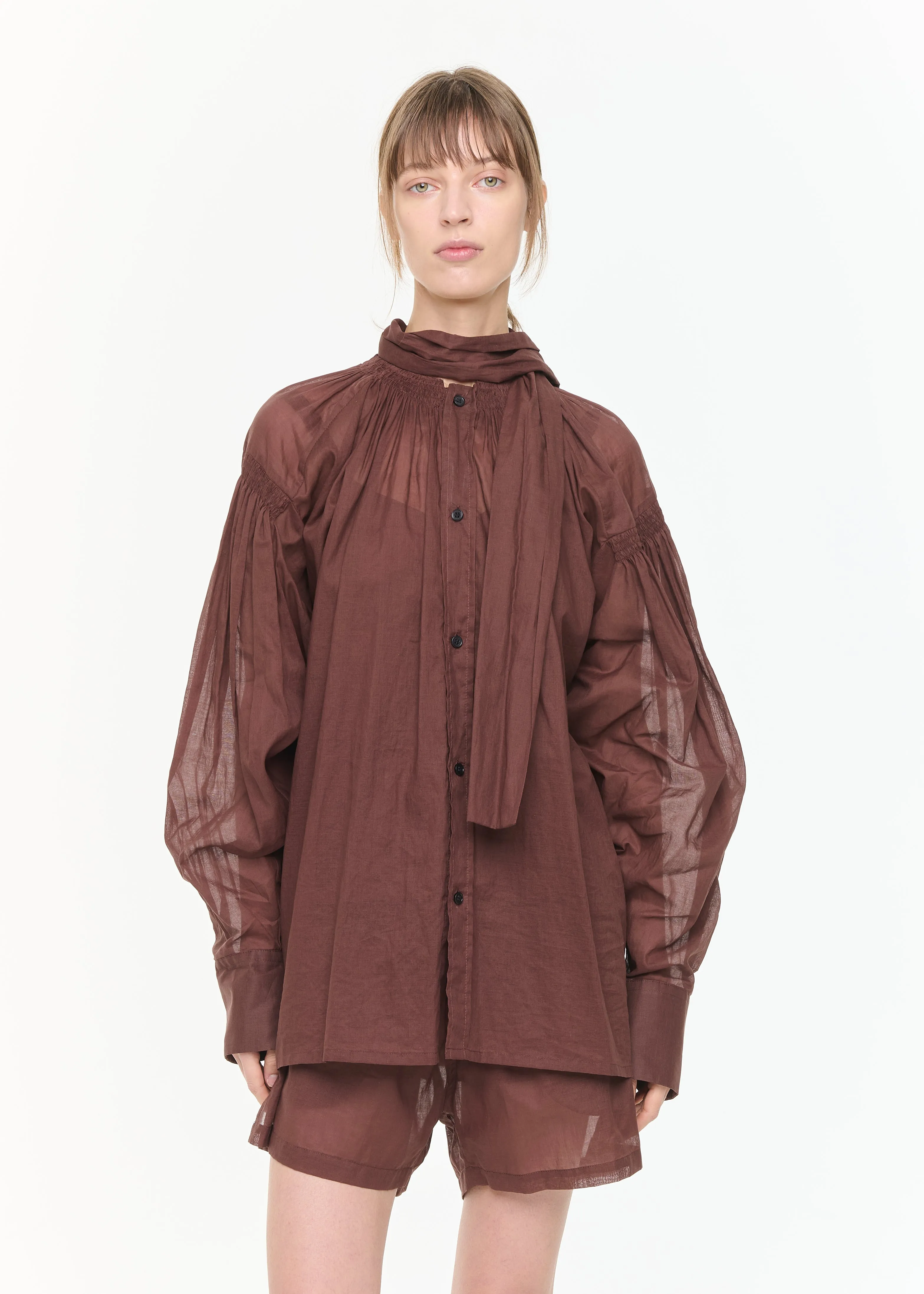 BROWN ORGANZA BLOUSE WITH SCARF sold by Plan C product image thumbnail 3