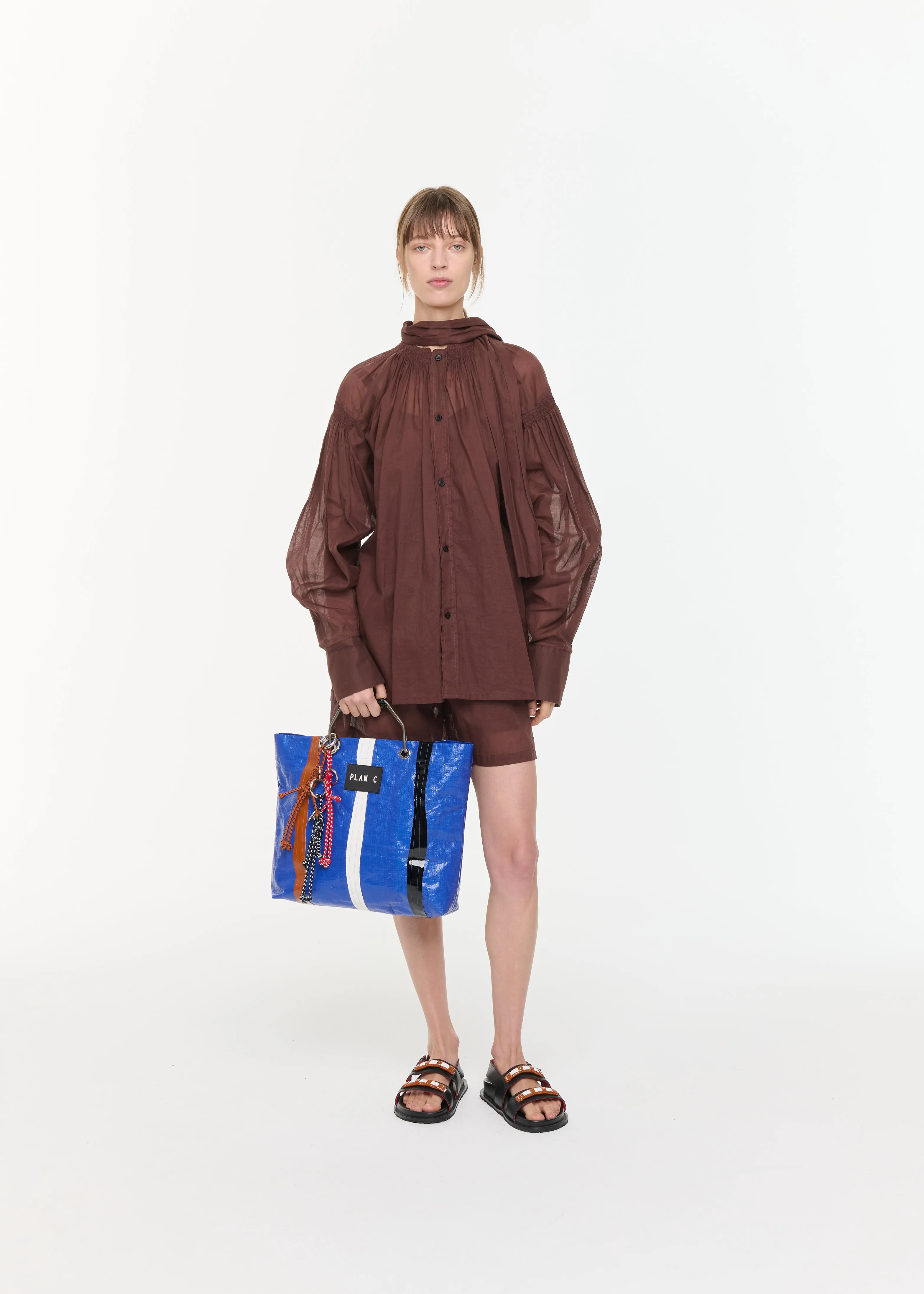 BROWN ORGANZA BLOUSE WITH SCARF sold by Plan C product image thumbnail 2