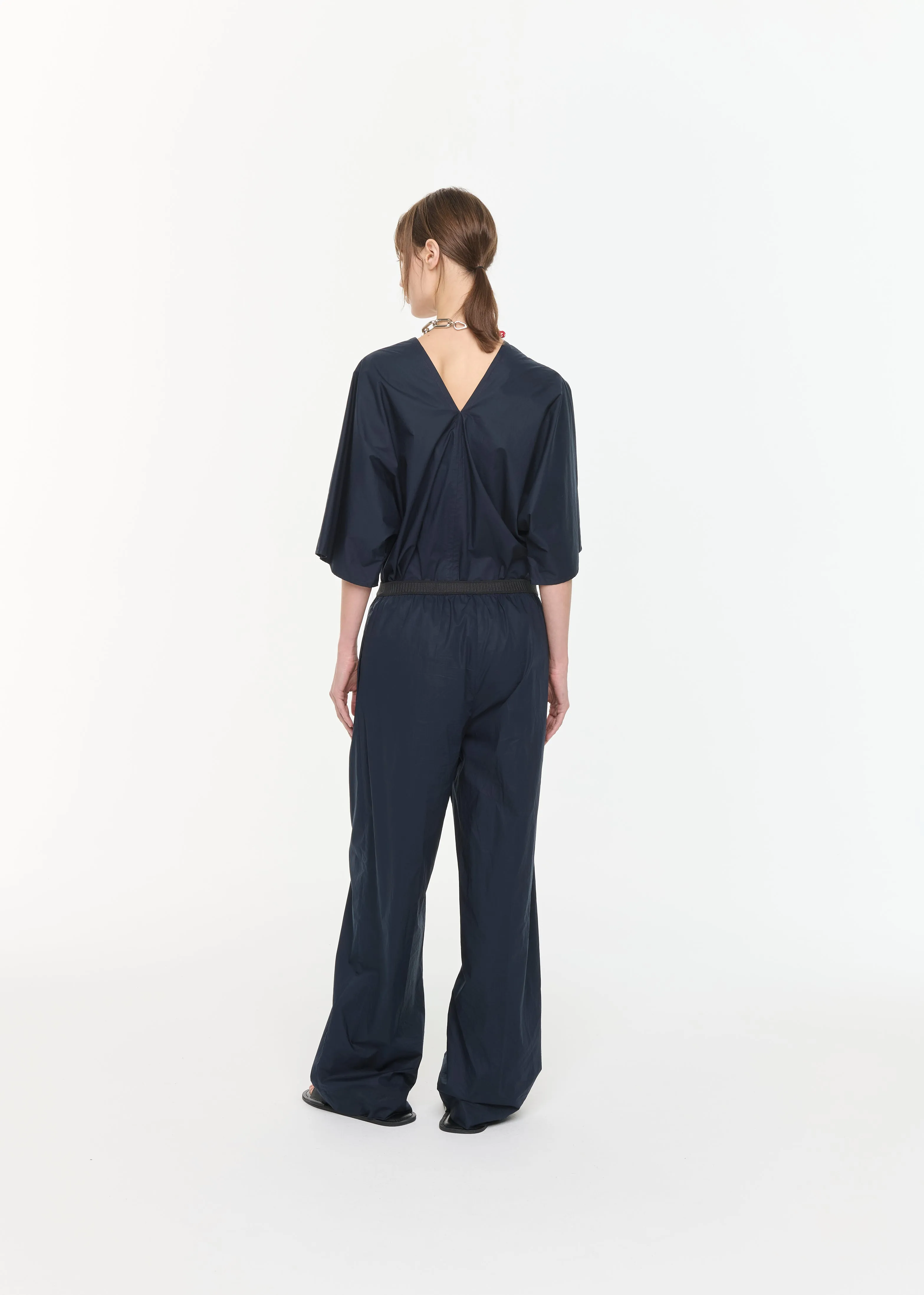 BLUE BLACK WIDE LEG TECHNICAL COTTON TROUSERS sold by Plan C product image thumbnail 5