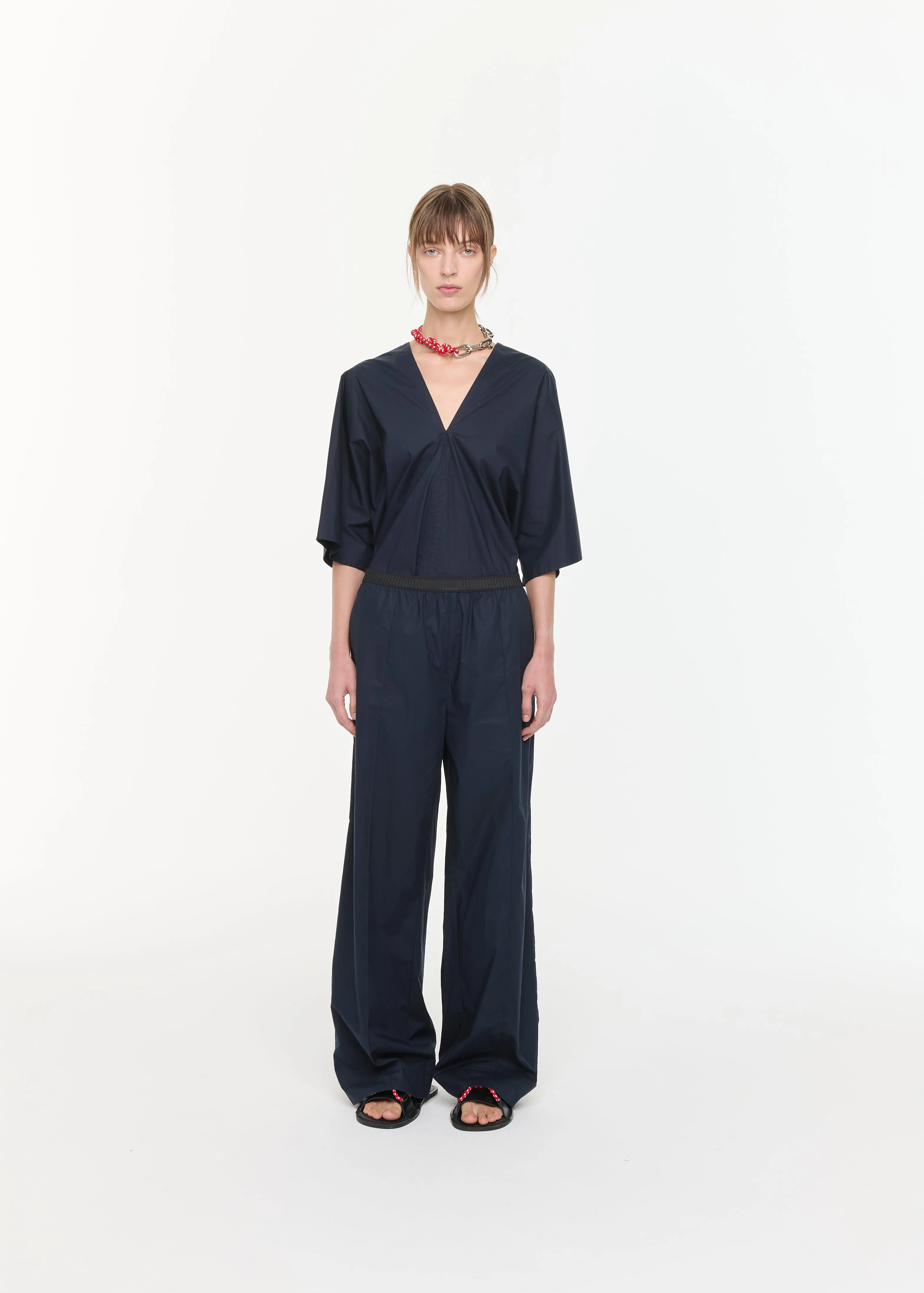 BLUE BLACK WIDE LEG TECHNICAL COTTON TROUSERS sold by Plan C product image thumbnail 2
