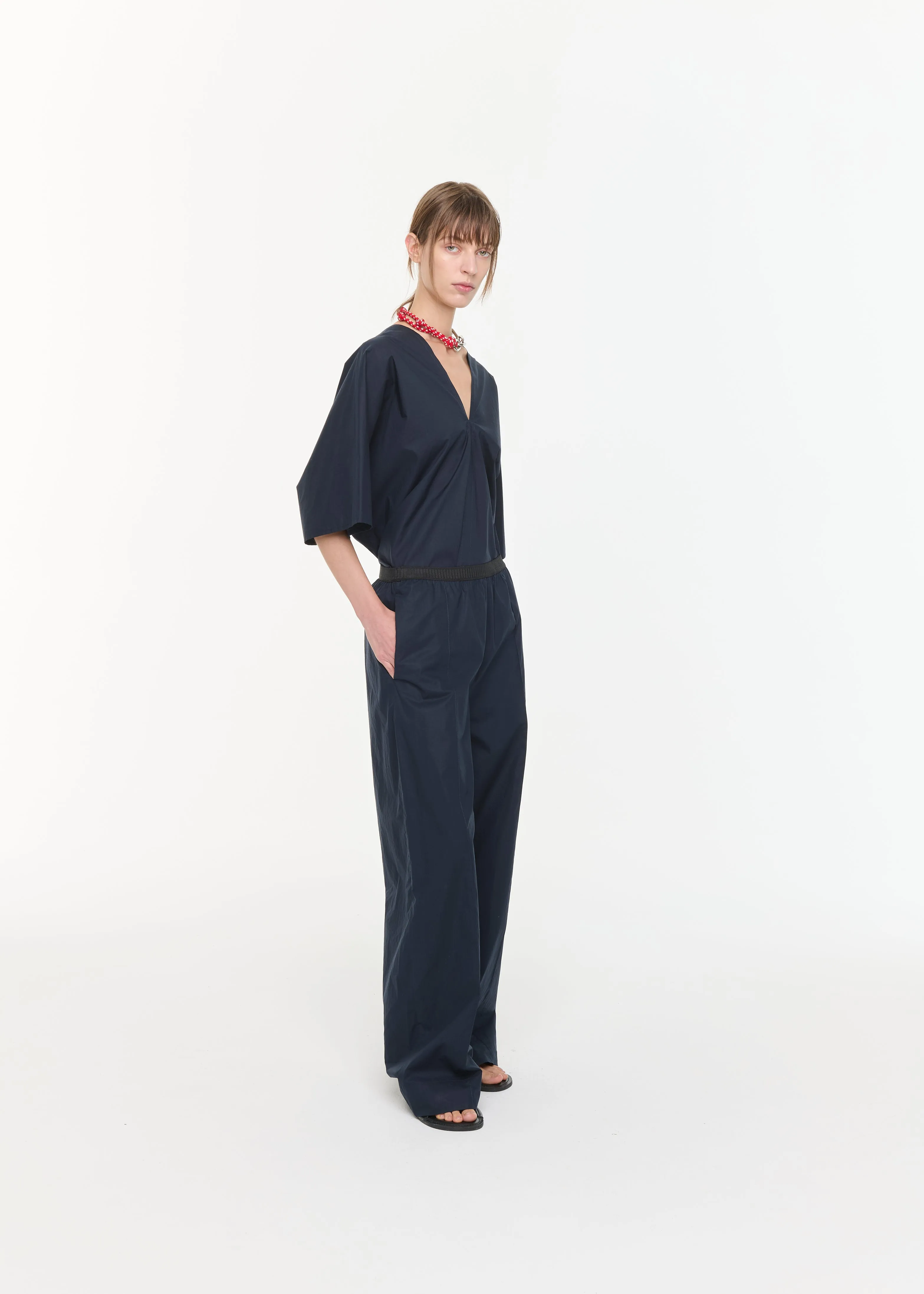 BLUE BLACK WIDE LEG TECHNICAL COTTON TROUSERS sold by Plan C product image thumbnail 3