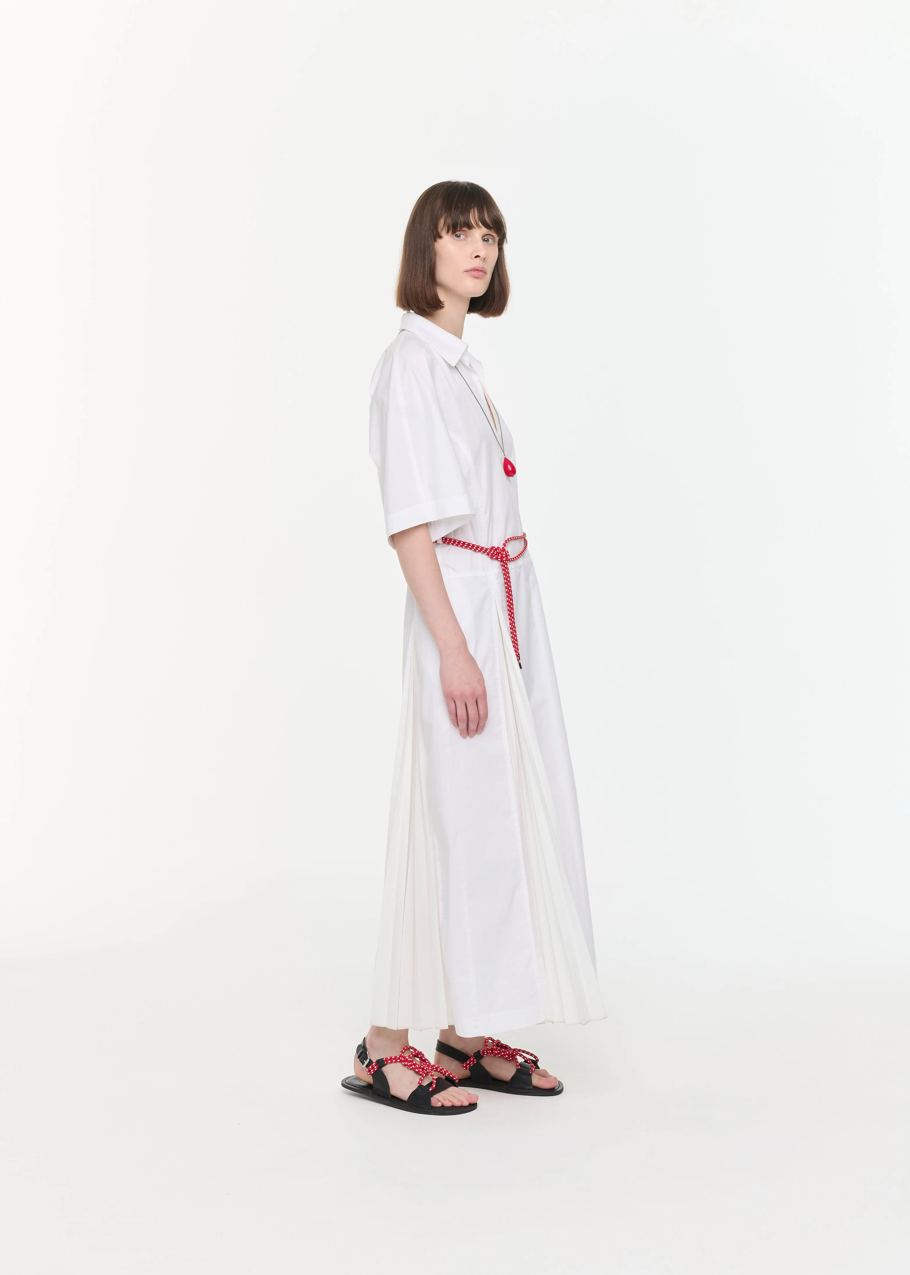 WHITE POPELINE DRESS WITH BELT sold by Plan C product image thumbnail 4