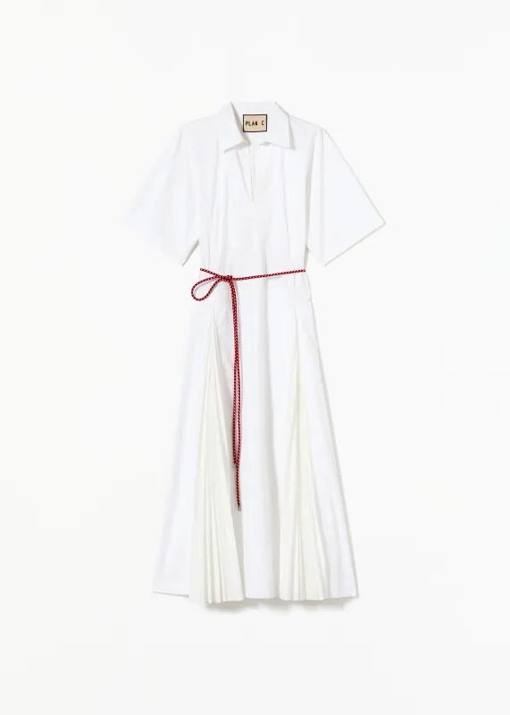 WHITE POPELINE DRESS WITH BELT made by Plan C