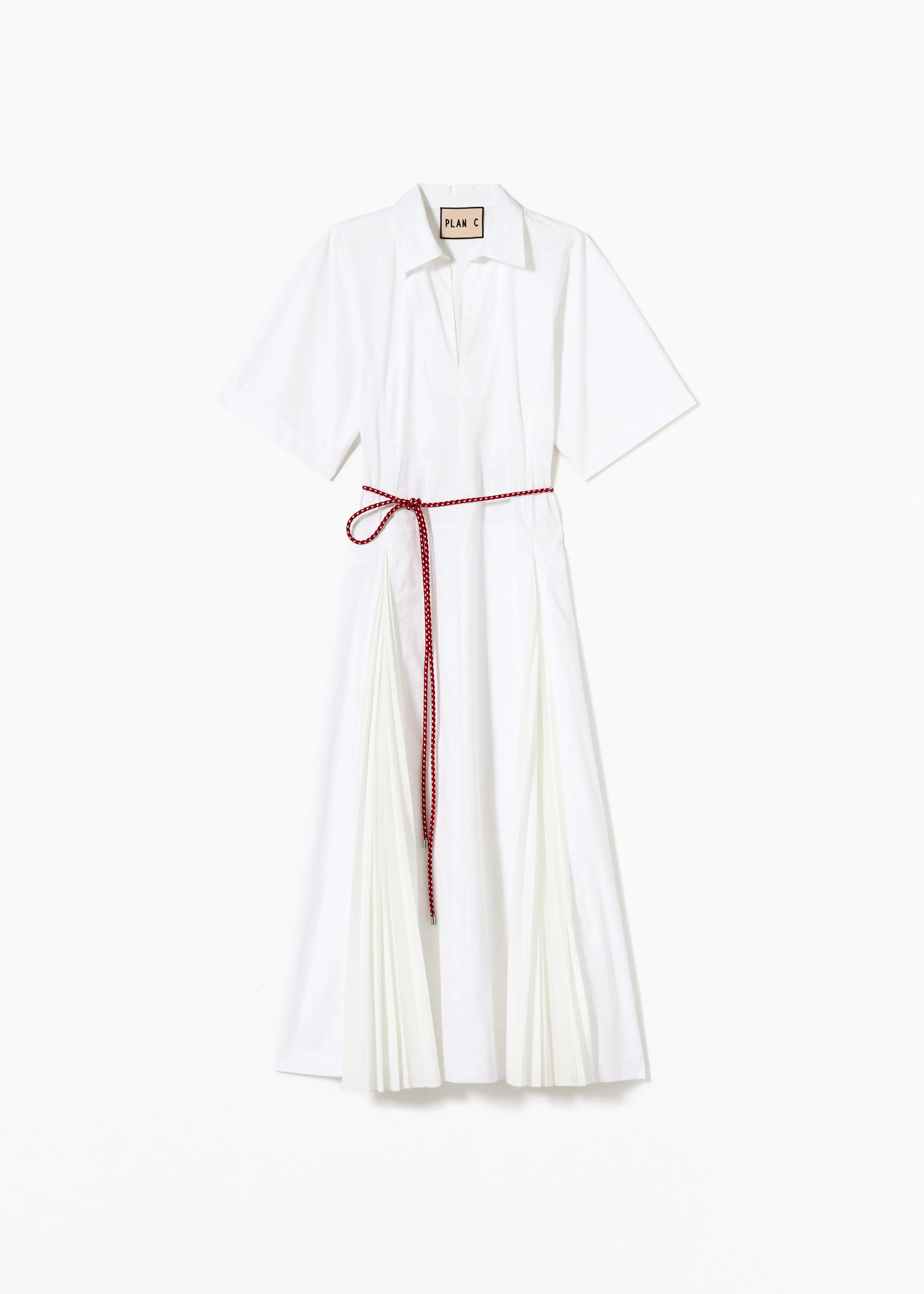 WHITE POPELINE DRESS WITH BELT sold by Plan C