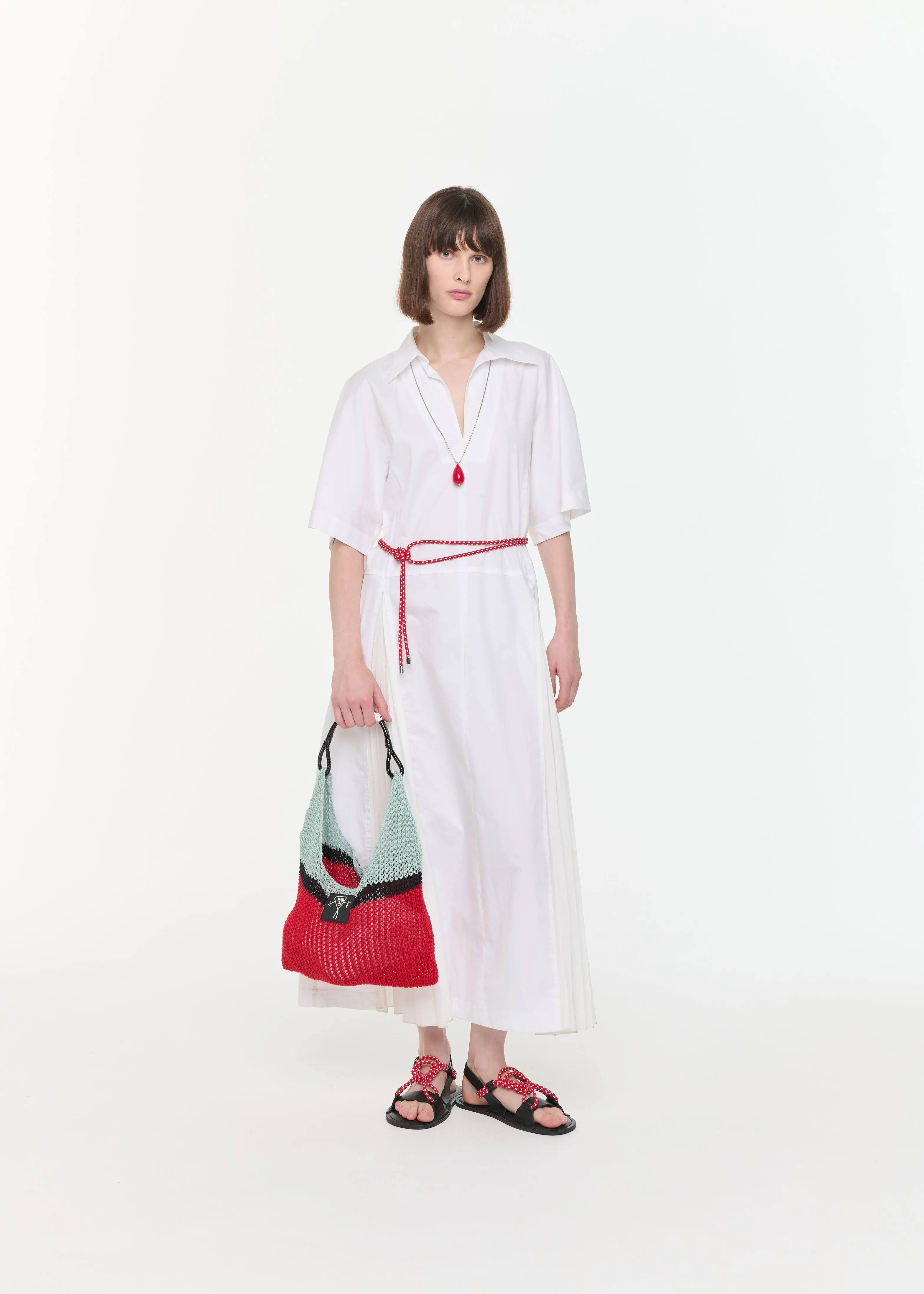 WHITE POPELINE DRESS WITH BELT sold by Plan C product image thumbnail 2