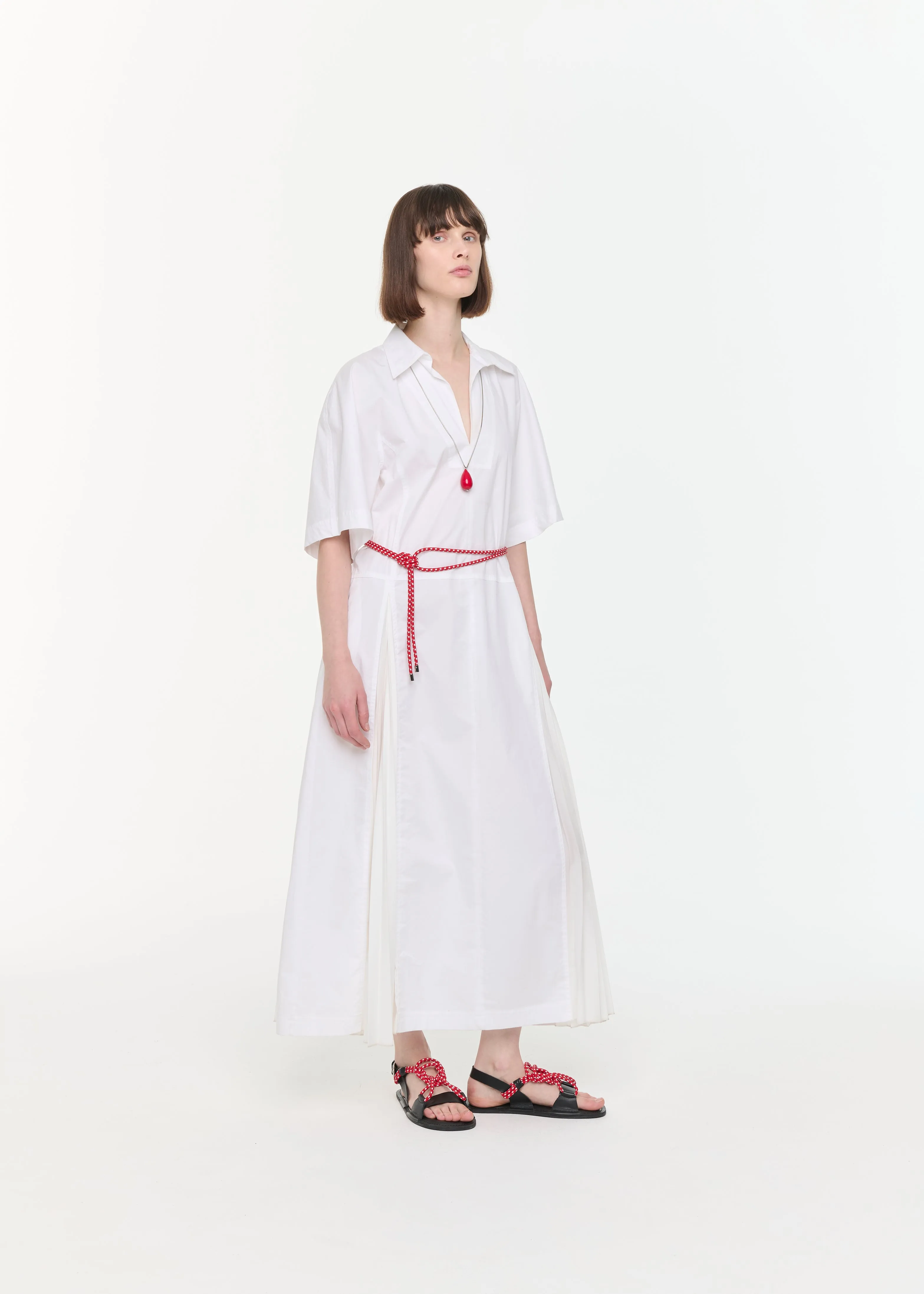 WHITE POPELINE DRESS WITH BELT sold by Plan C product image thumbnail 3