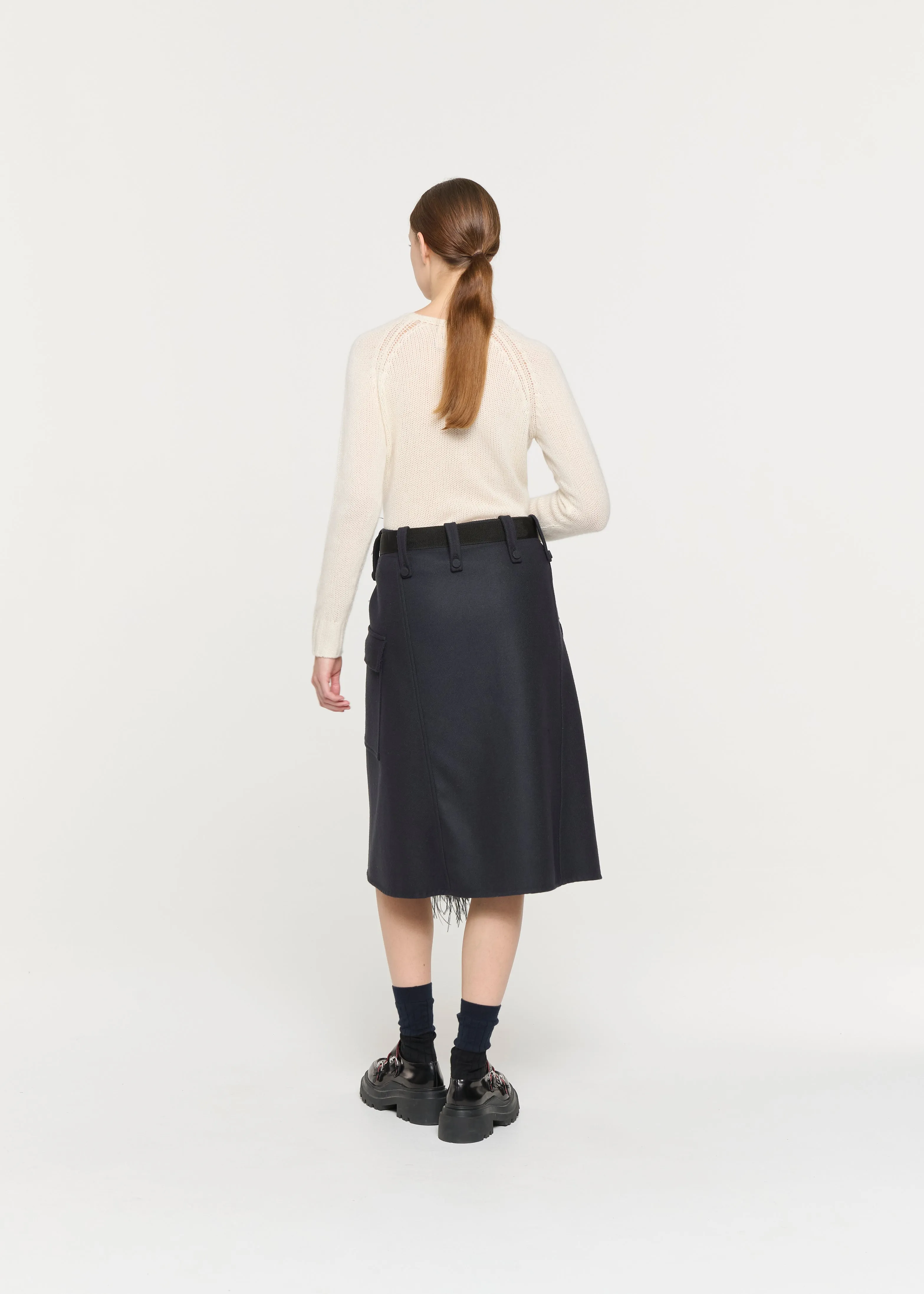 BLUE BLACK WOOL MIDI SKIRT WITH FEATHER INSERT sold by Plan C product image thumbnail 5
