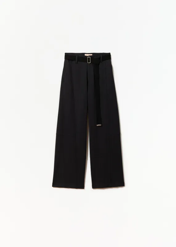 ANTHRACITE MELANGE WIDE LEG PANTS made by Plan C