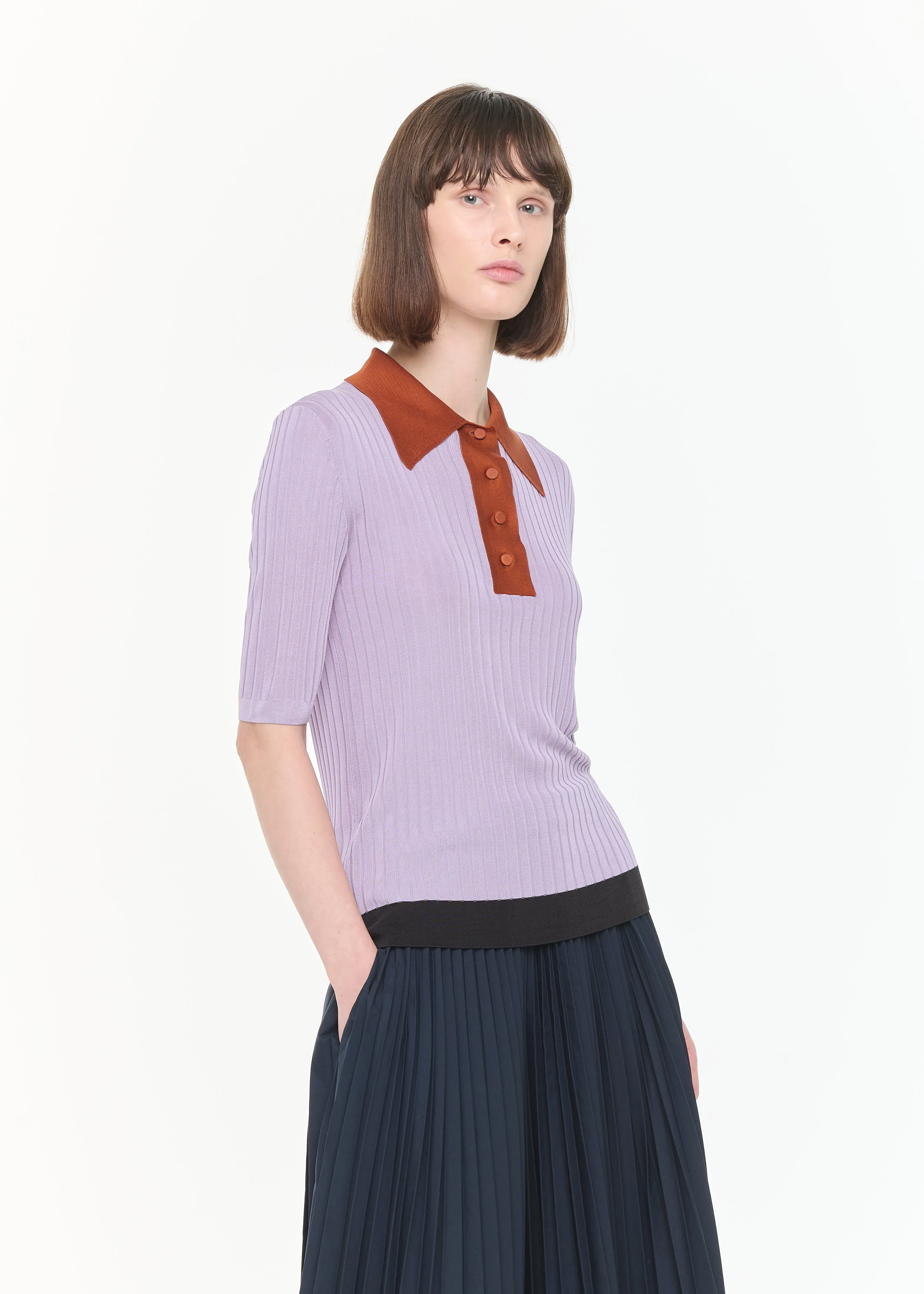 RIBBED KNIT SILK POLO sold by Plan C product image thumbnail 4