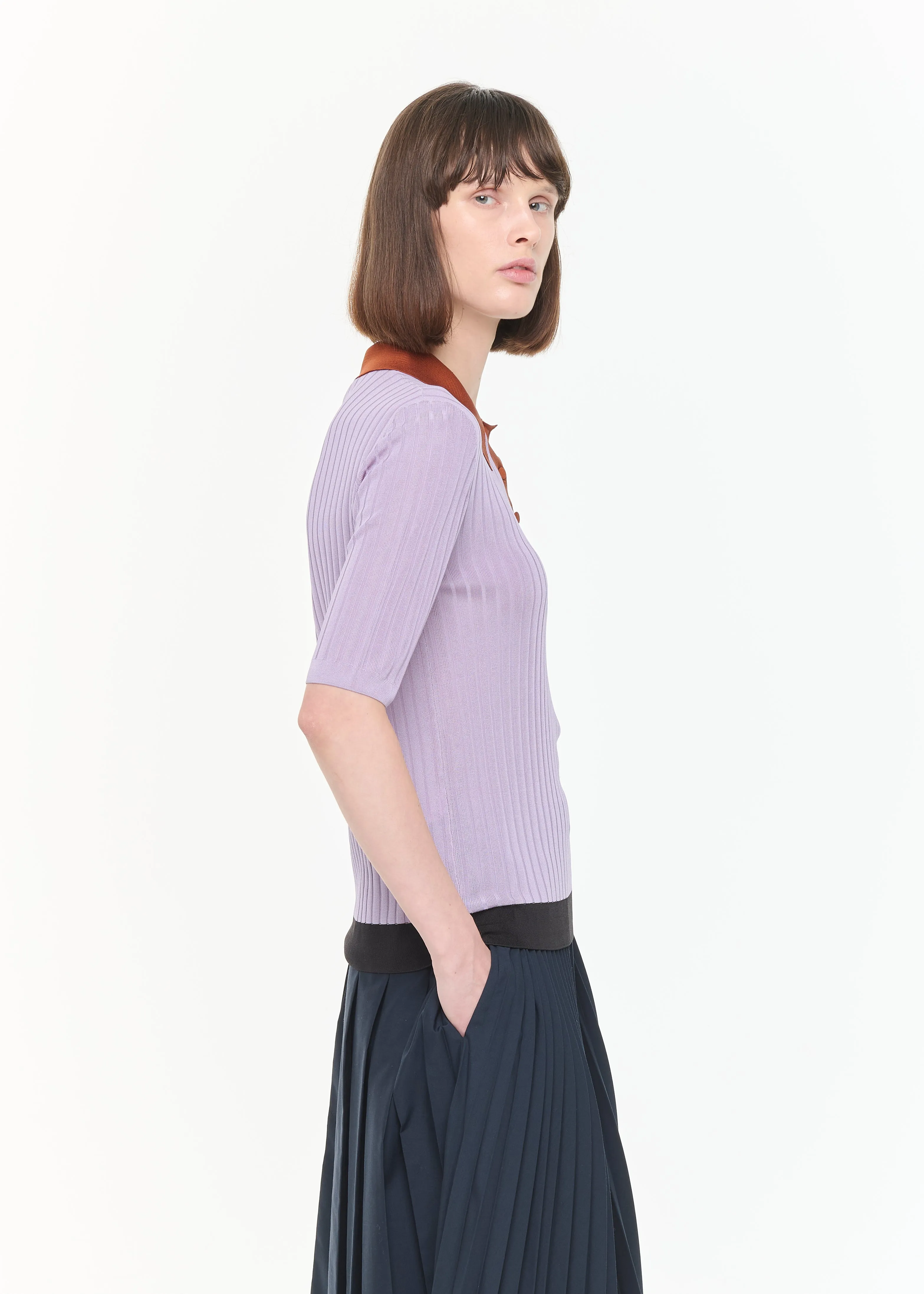 RIBBED KNIT SILK POLO sold by Plan C product image thumbnail 5