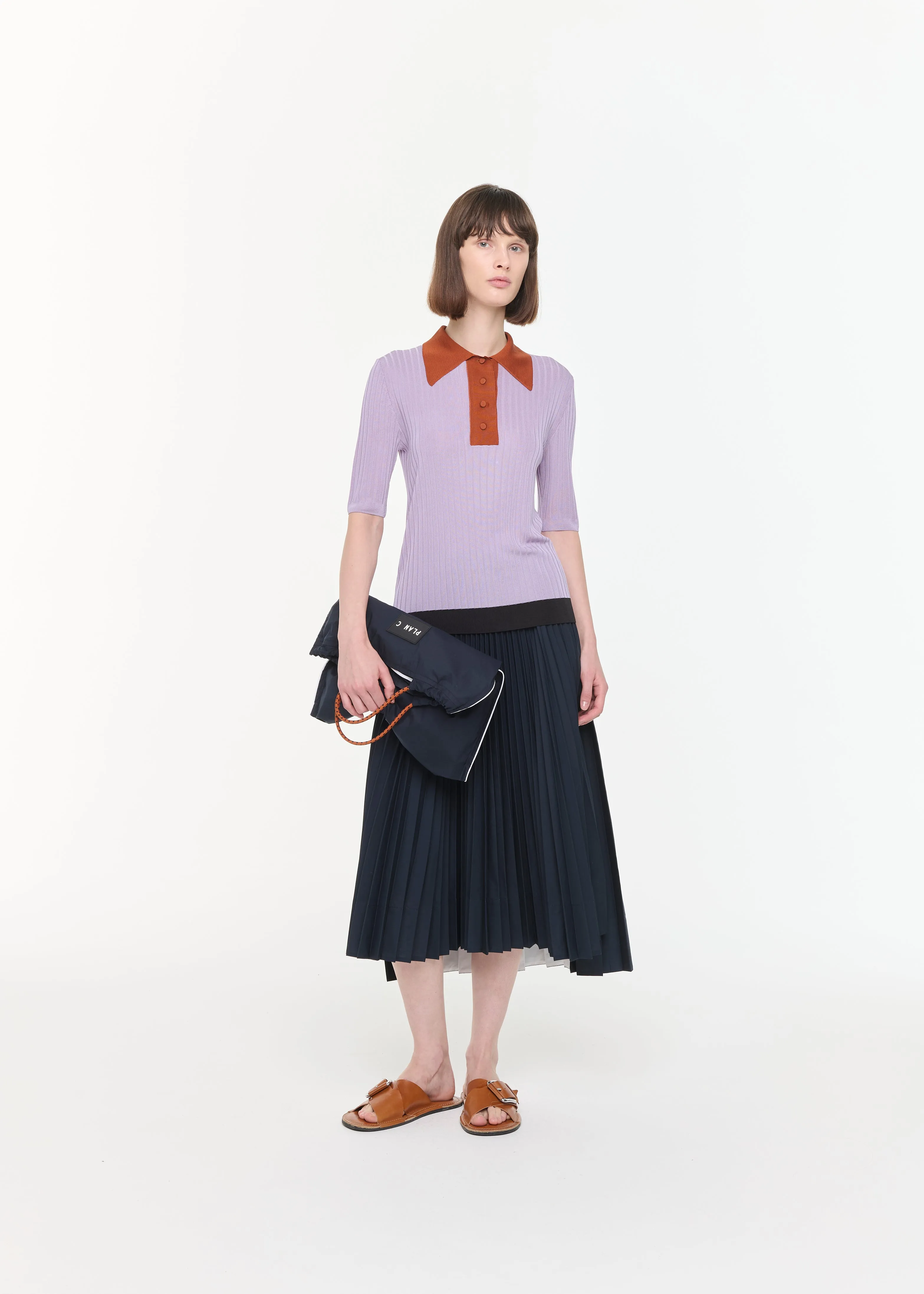 RIBBED KNIT SILK POLO sold by Plan C product image thumbnail 2