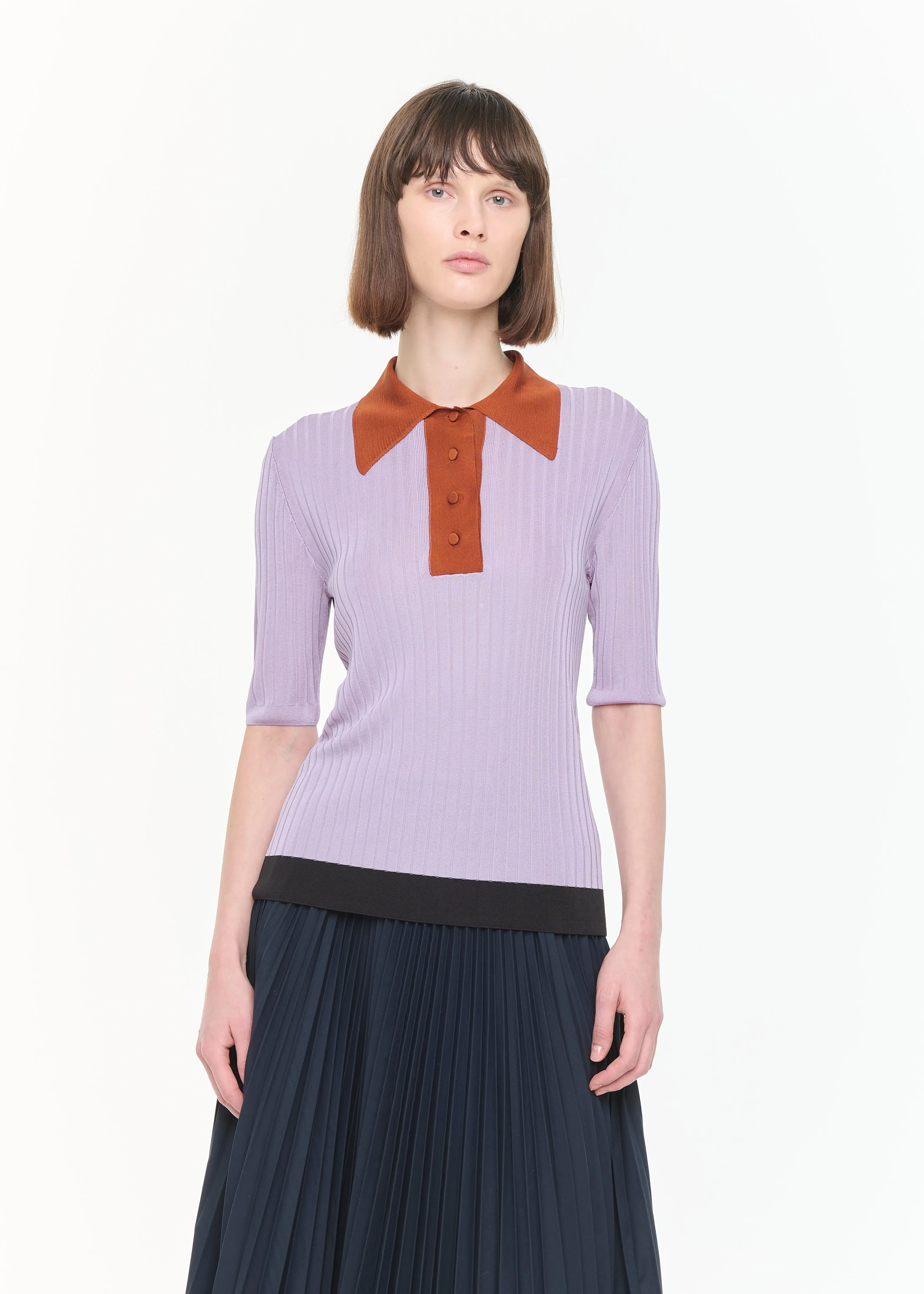 RIBBED KNIT SILK POLO sold by Plan C product image thumbnail 3