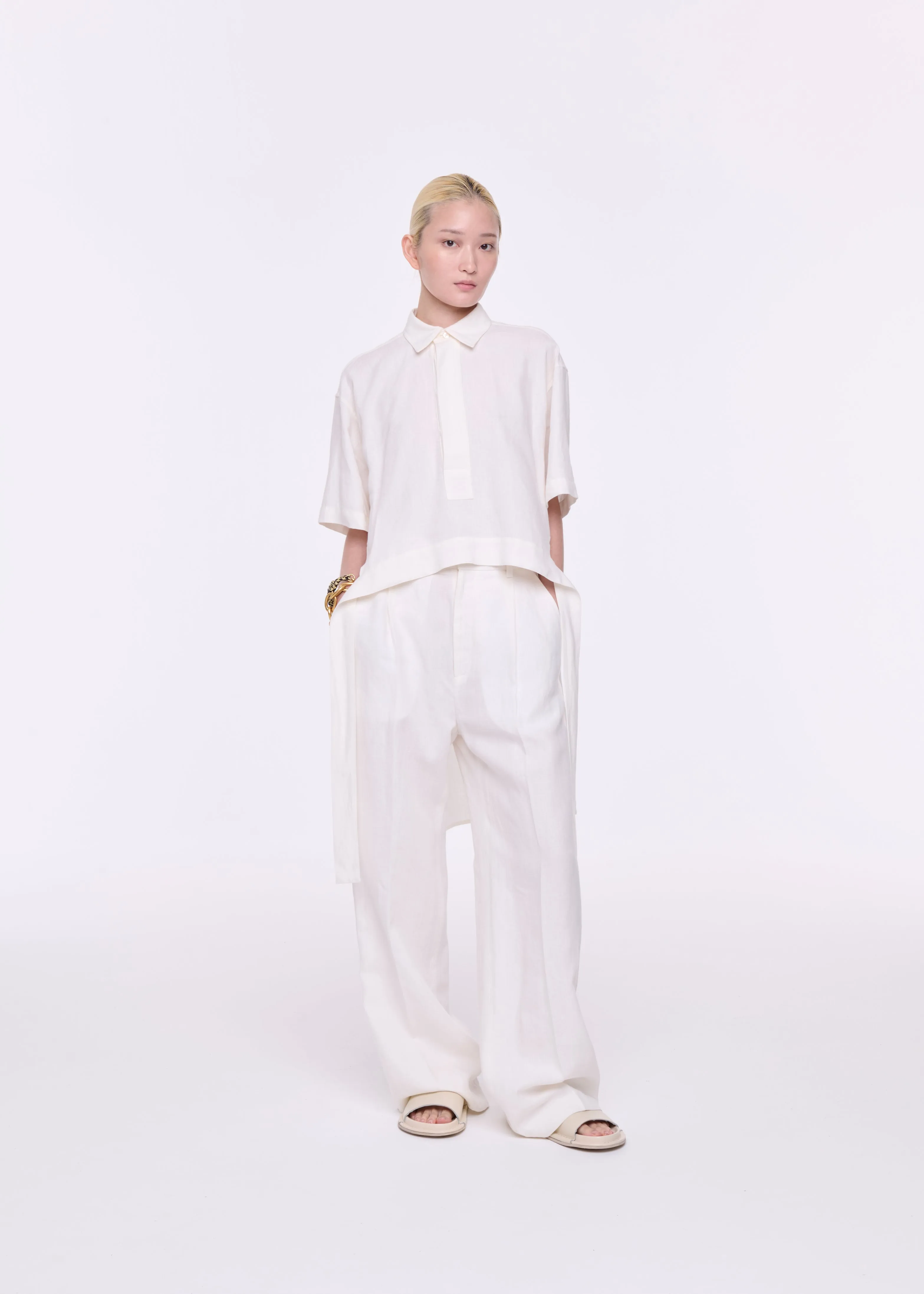 WHITE LINEN WIDE LEG TROUSERS sold by Plan C product image thumbnail 3