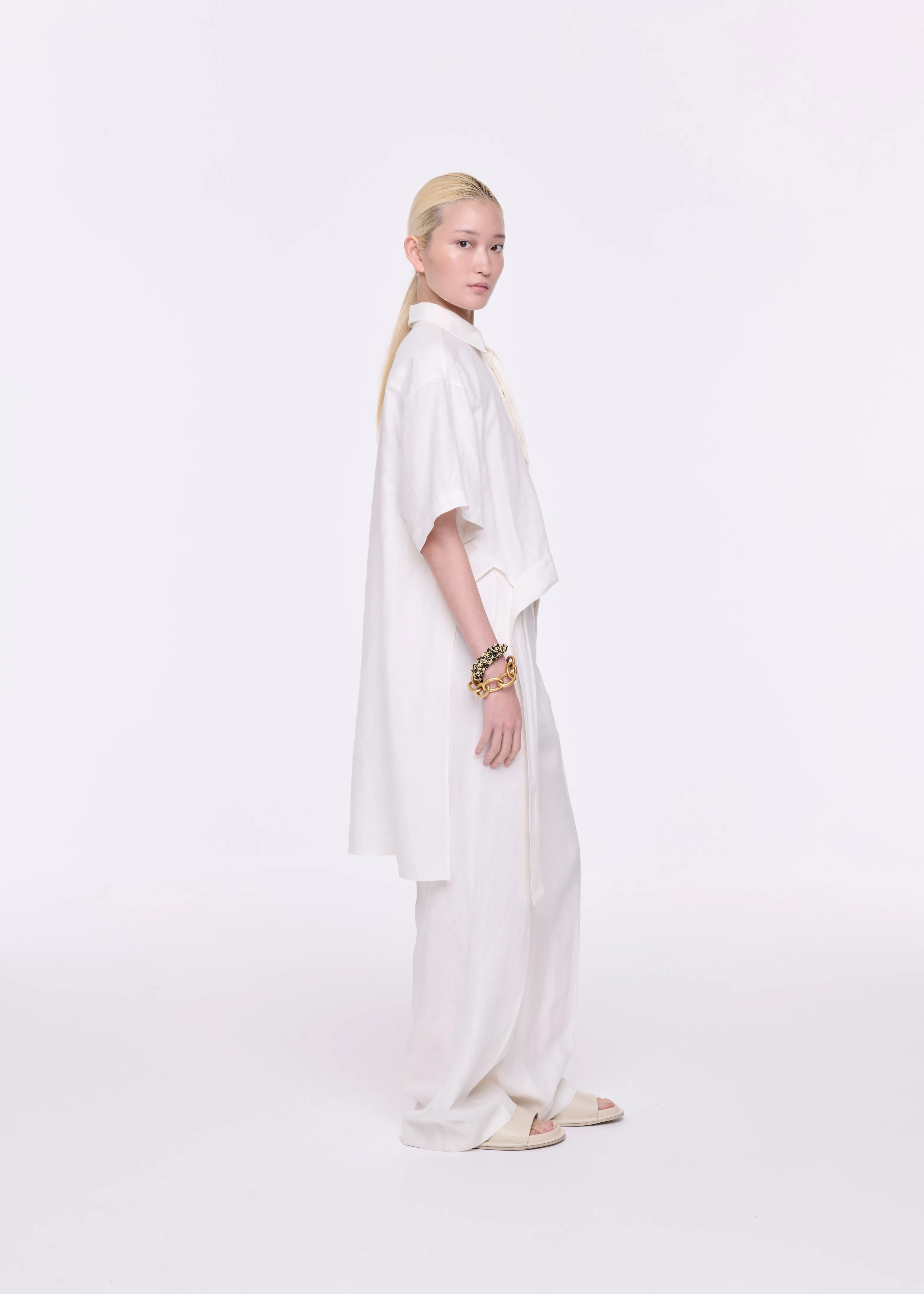 WHITE LINEN WIDE LEG TROUSERS sold by Plan C product image thumbnail 5