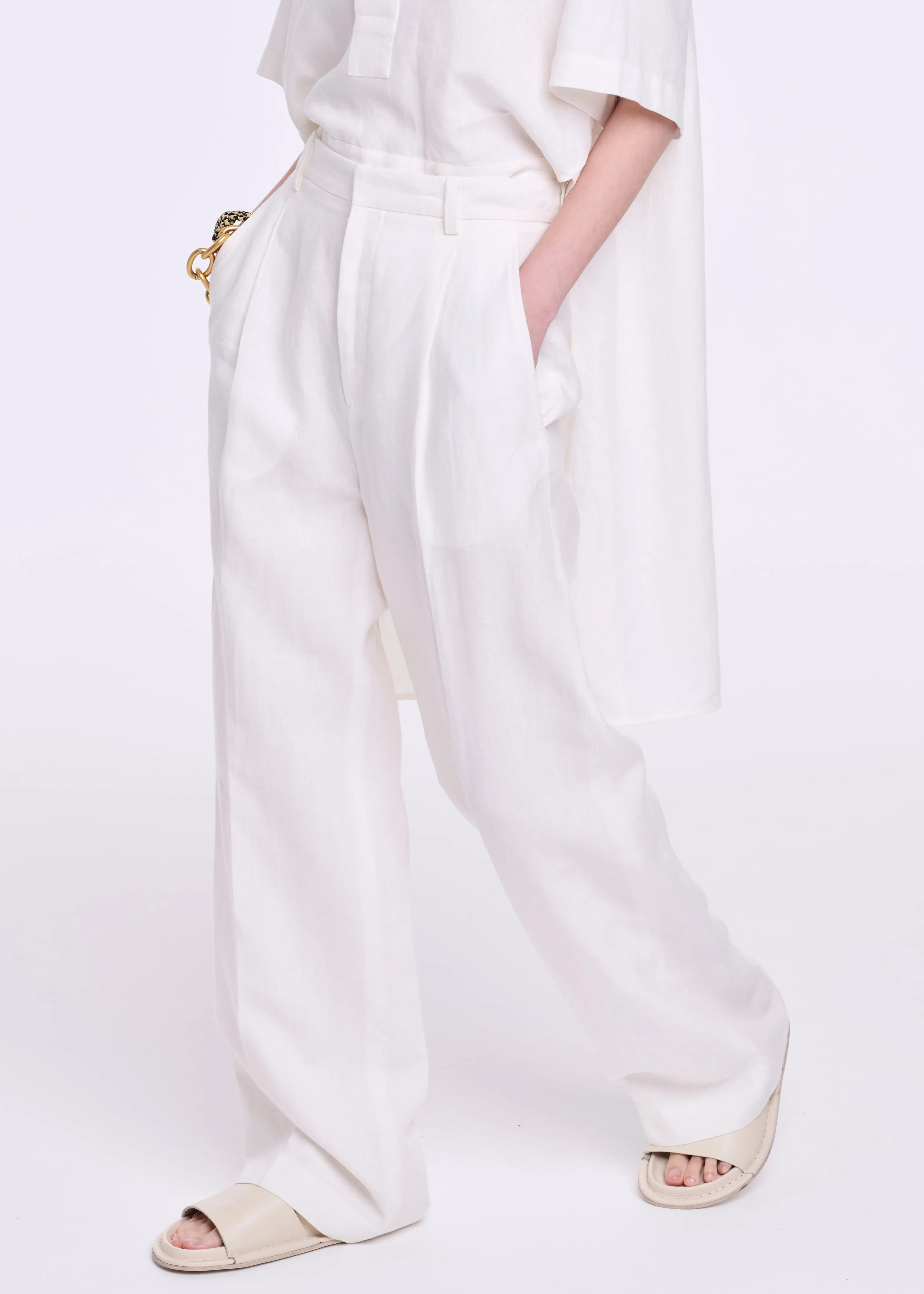 WHITE LINEN WIDE LEG TROUSERS sold by Plan C product image thumbnail 2
