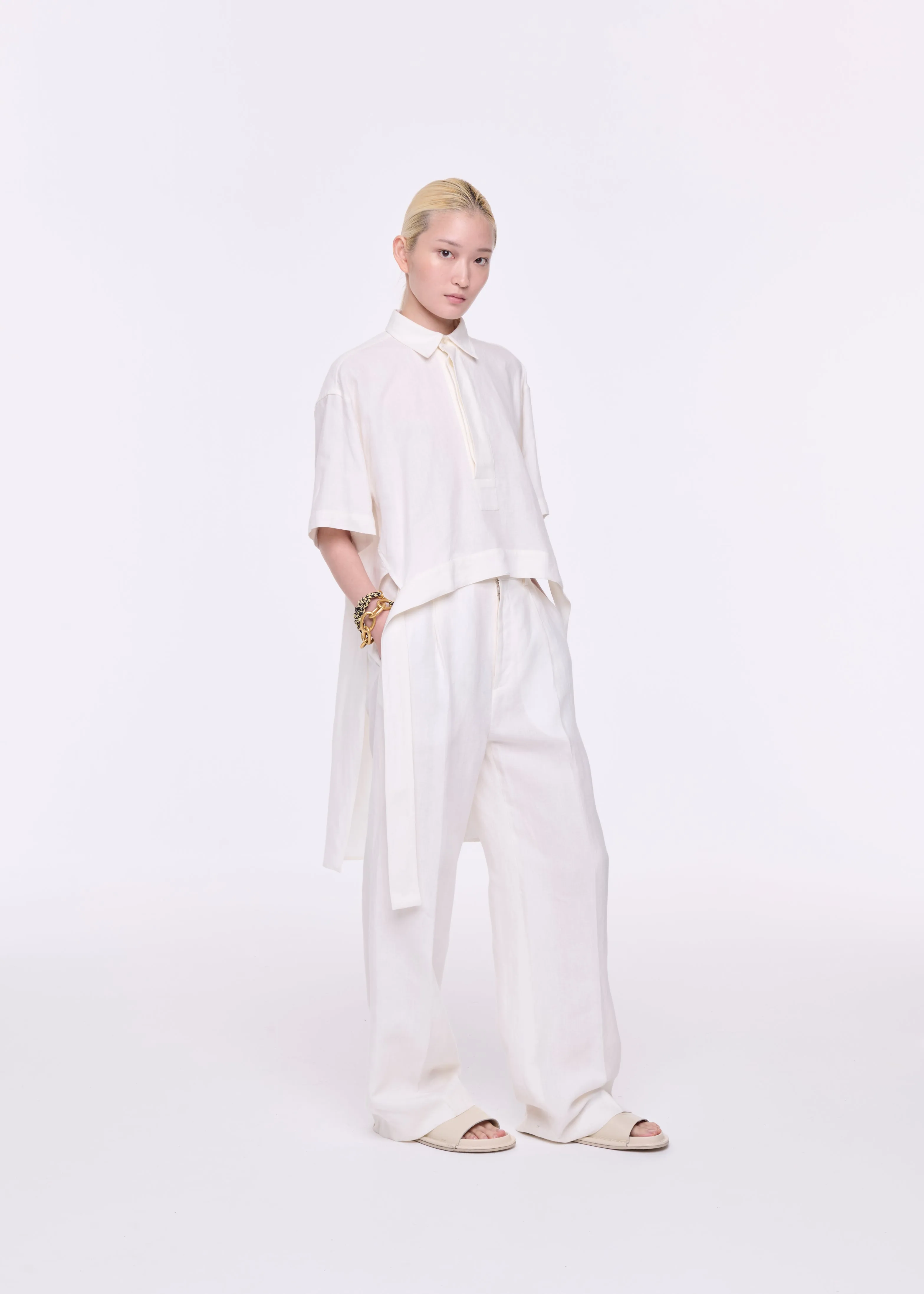 WHITE LINEN WIDE LEG TROUSERS sold by Plan C product image thumbnail 4