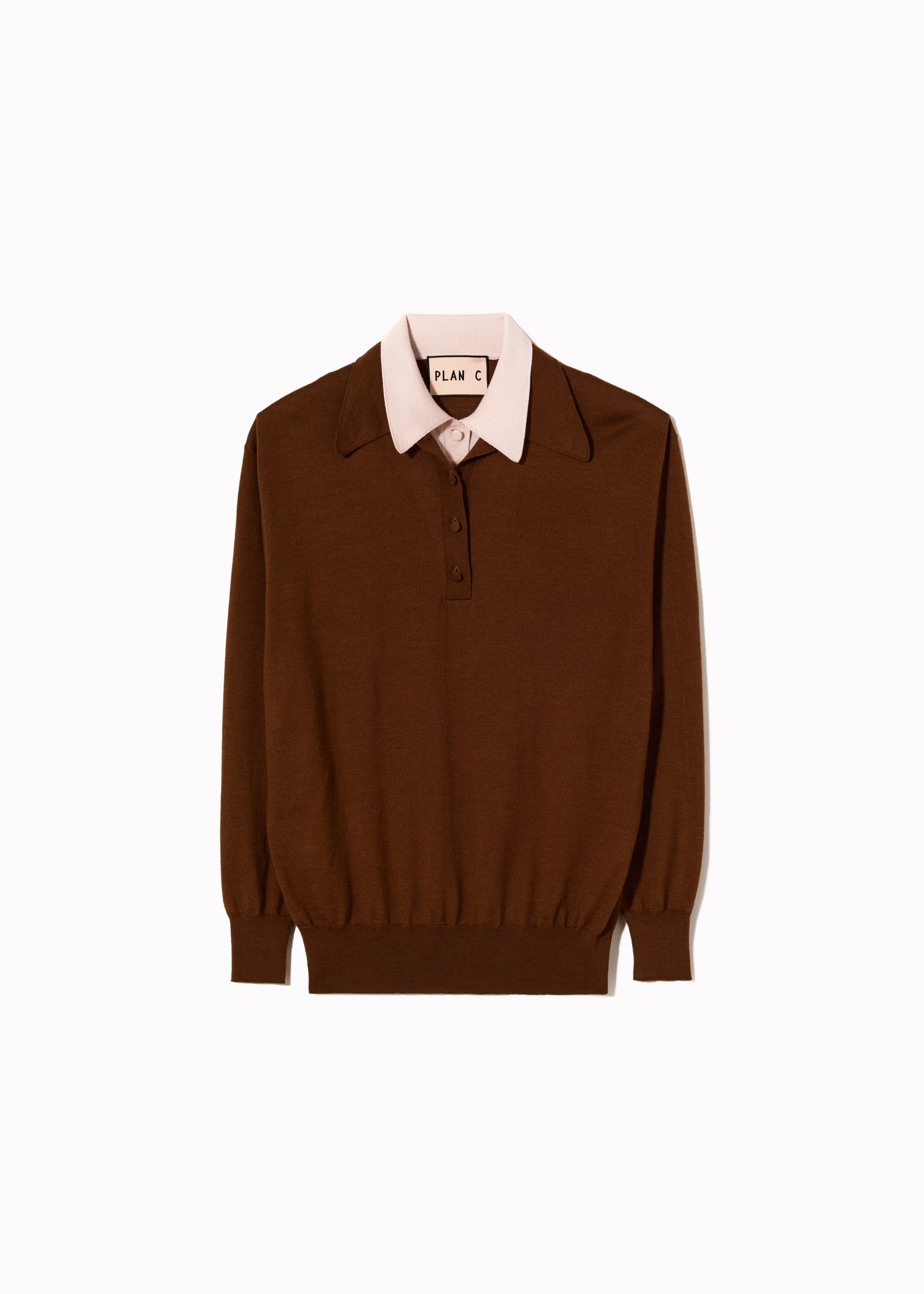 BROWN PINK DOUBLE COLLAR POLO SWEATER sold by Plan C