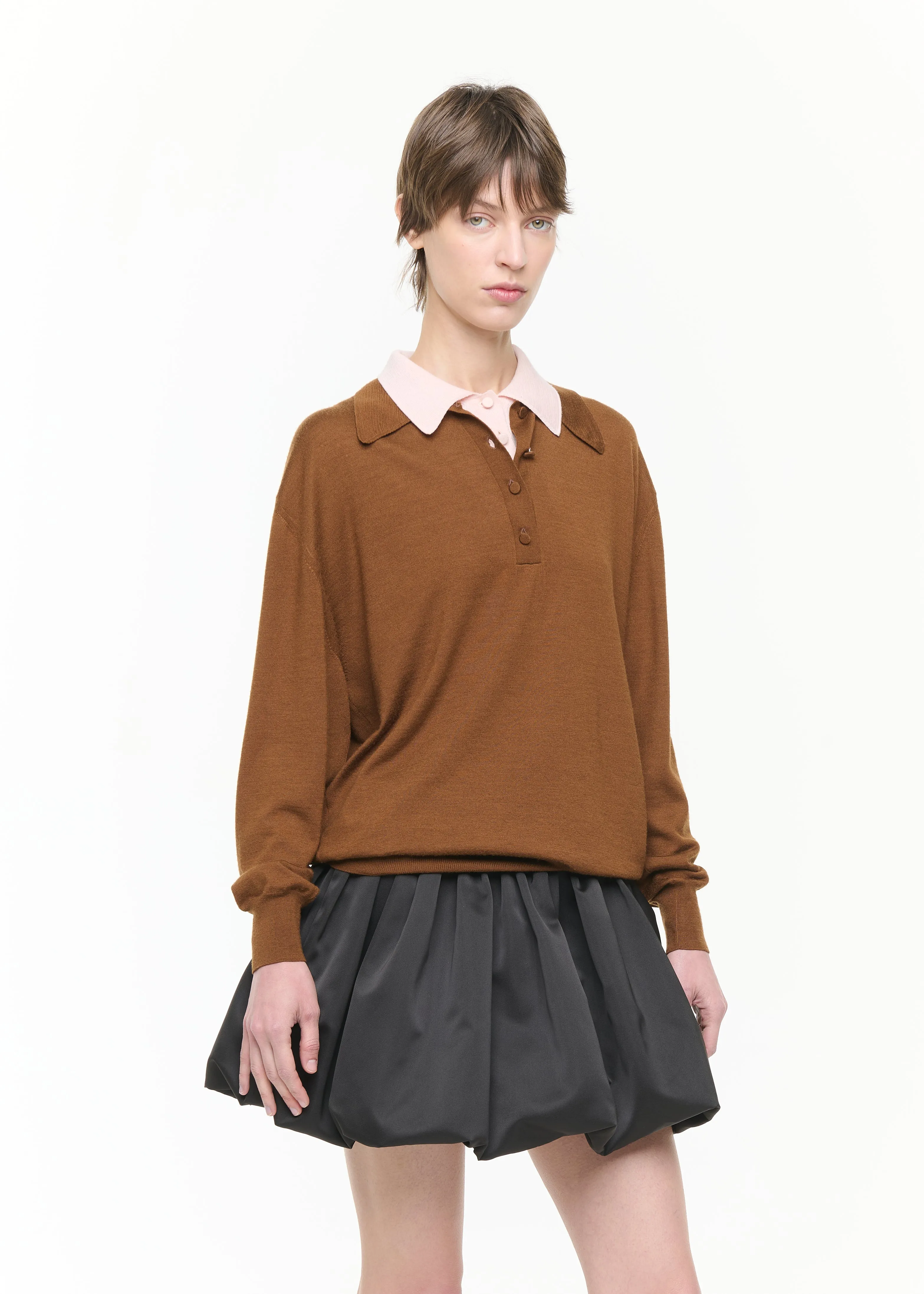 BROWN PINK DOUBLE COLLAR POLO SWEATER sold by Plan C product image thumbnail 2