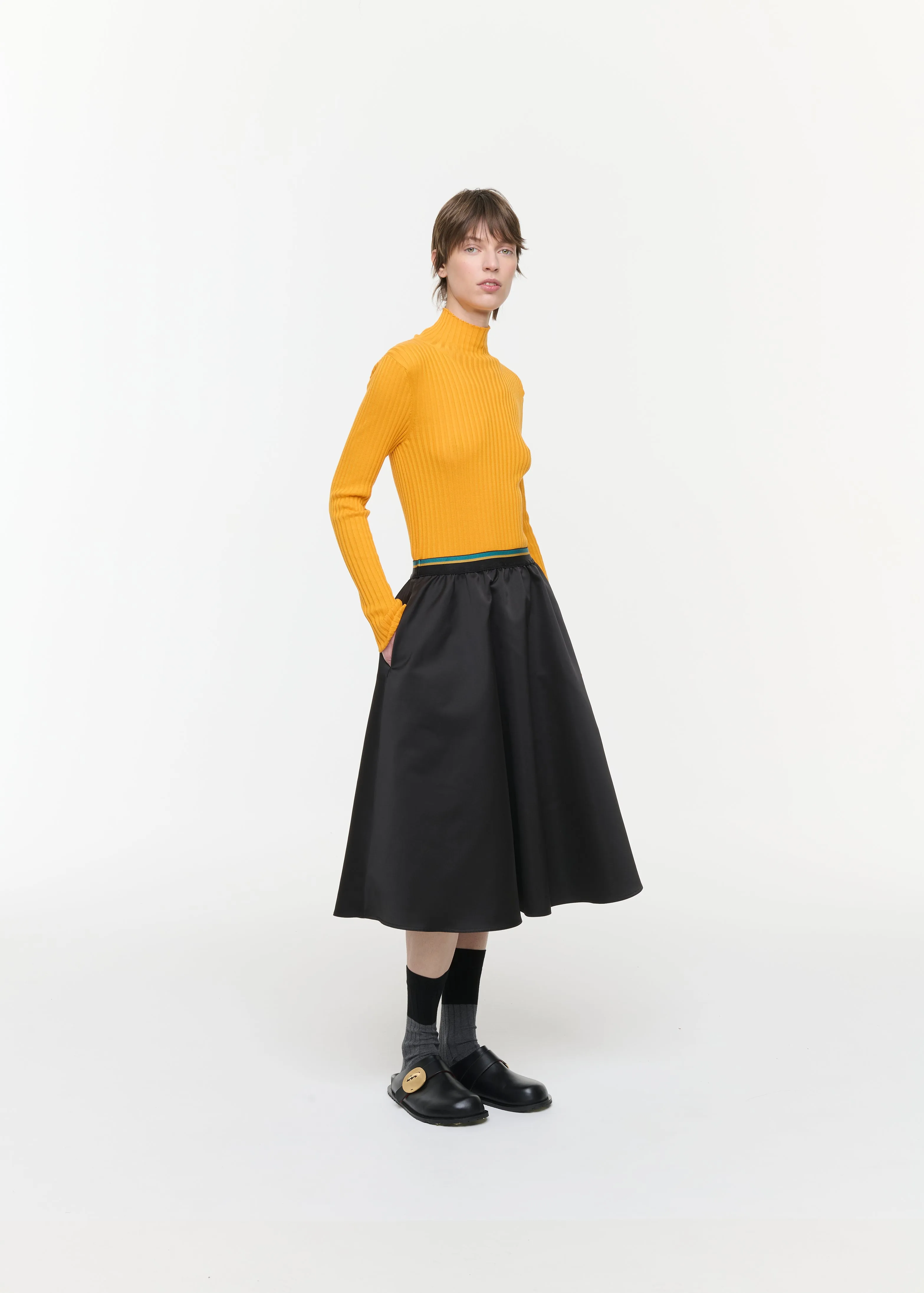 BLACK DUCHESSE A LINE MIDI SKIRT sold by Plan C product image thumbnail 3