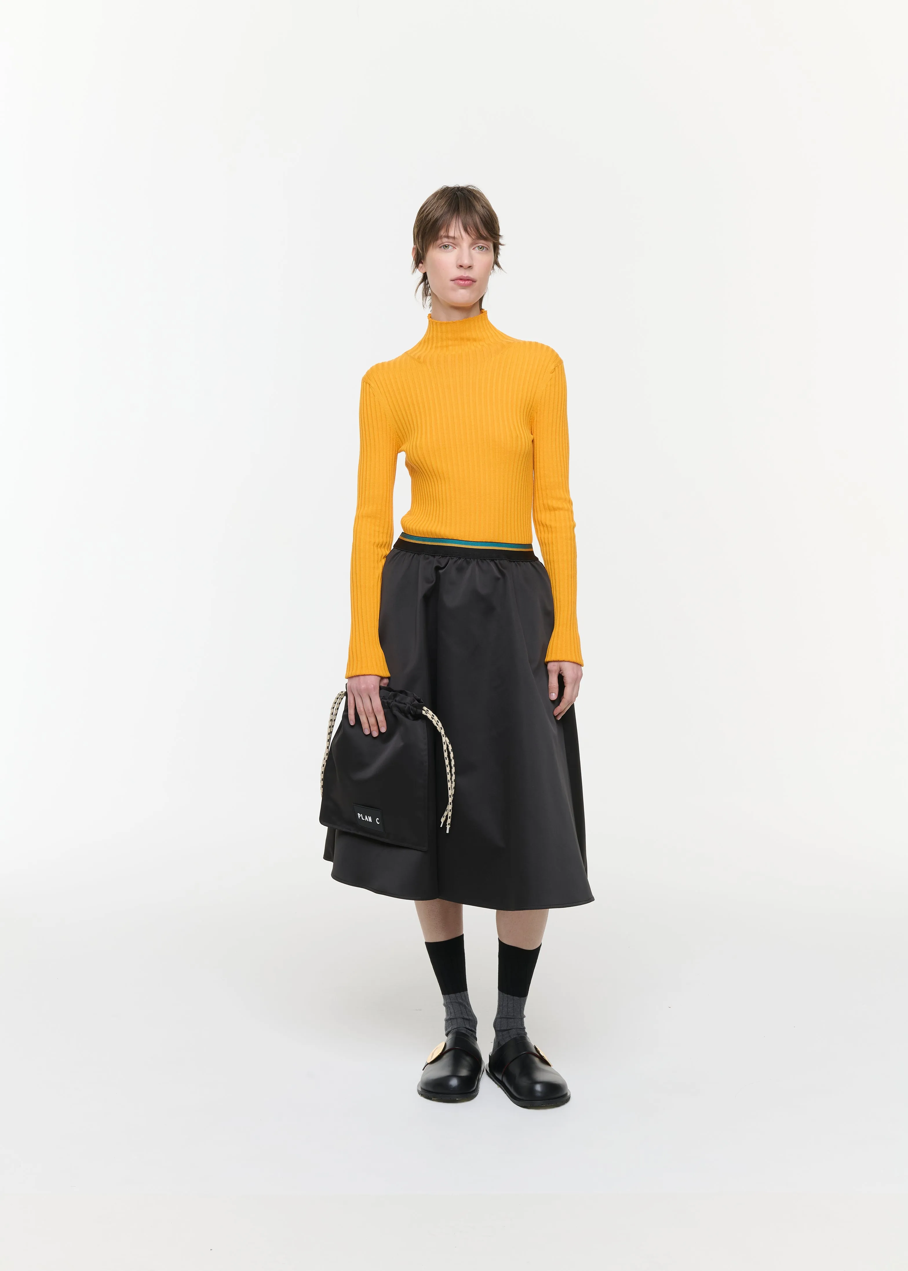 BLACK DUCHESSE A LINE MIDI SKIRT sold by Plan C product image thumbnail 2
