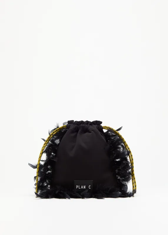 BLACK FLEECE POUCH WITH FEATHERS made by Plan C