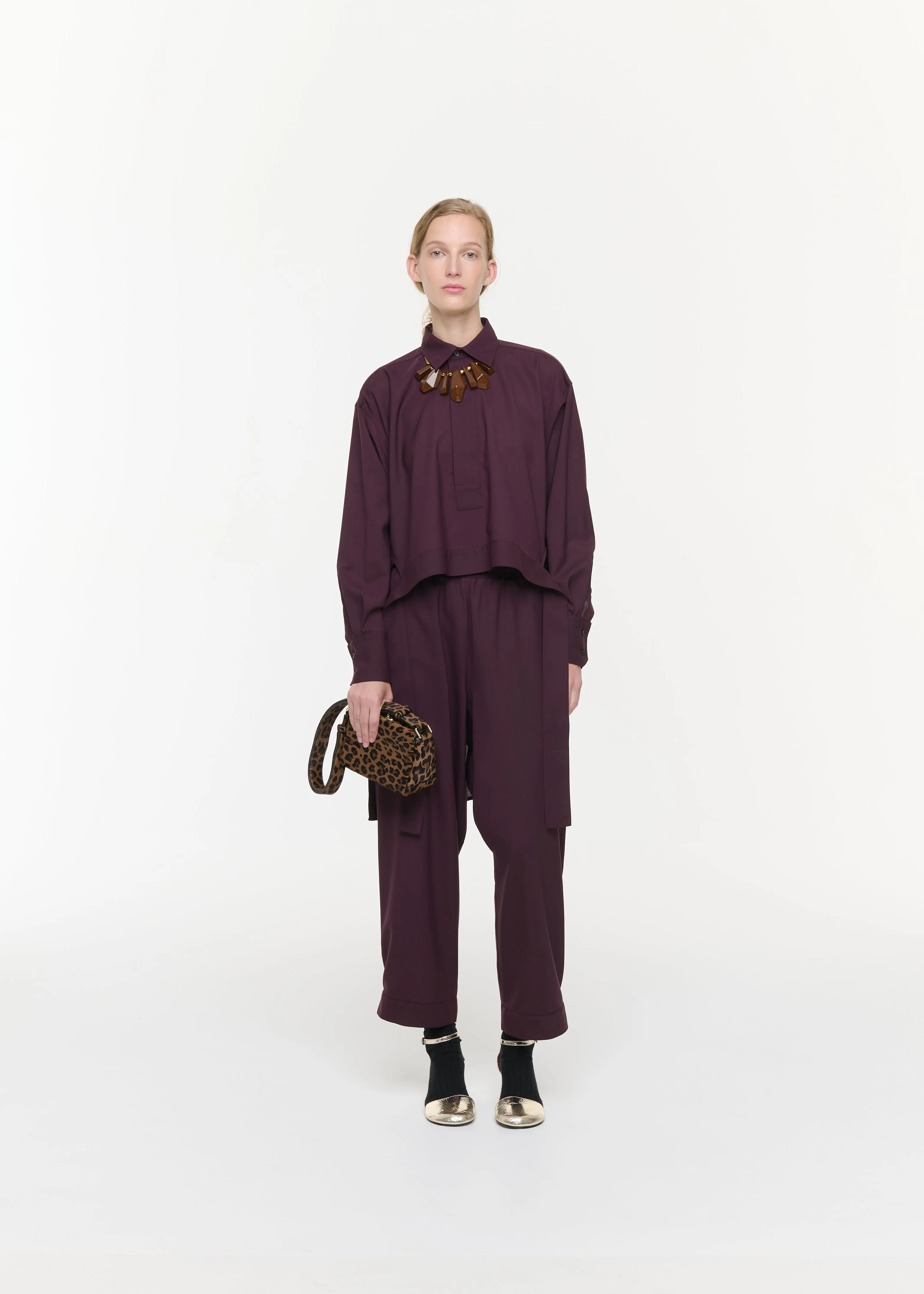 BURGUNDY WOOL SHIRT WITH TAIL sold by Plan C product image thumbnail 2