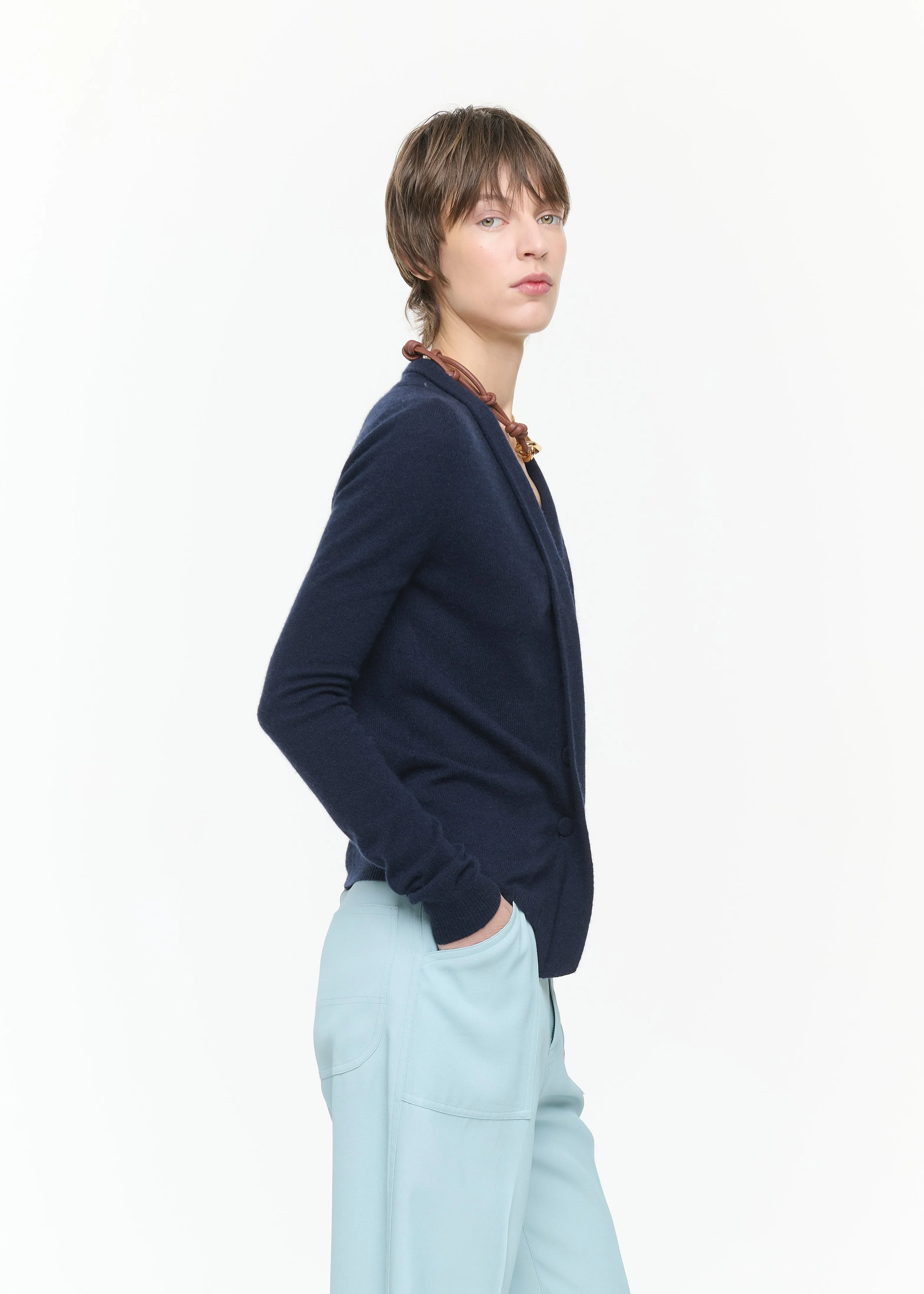 NAVY CASHMERE V-NECK CARDIGAN sold by Plan C product image thumbnail 4