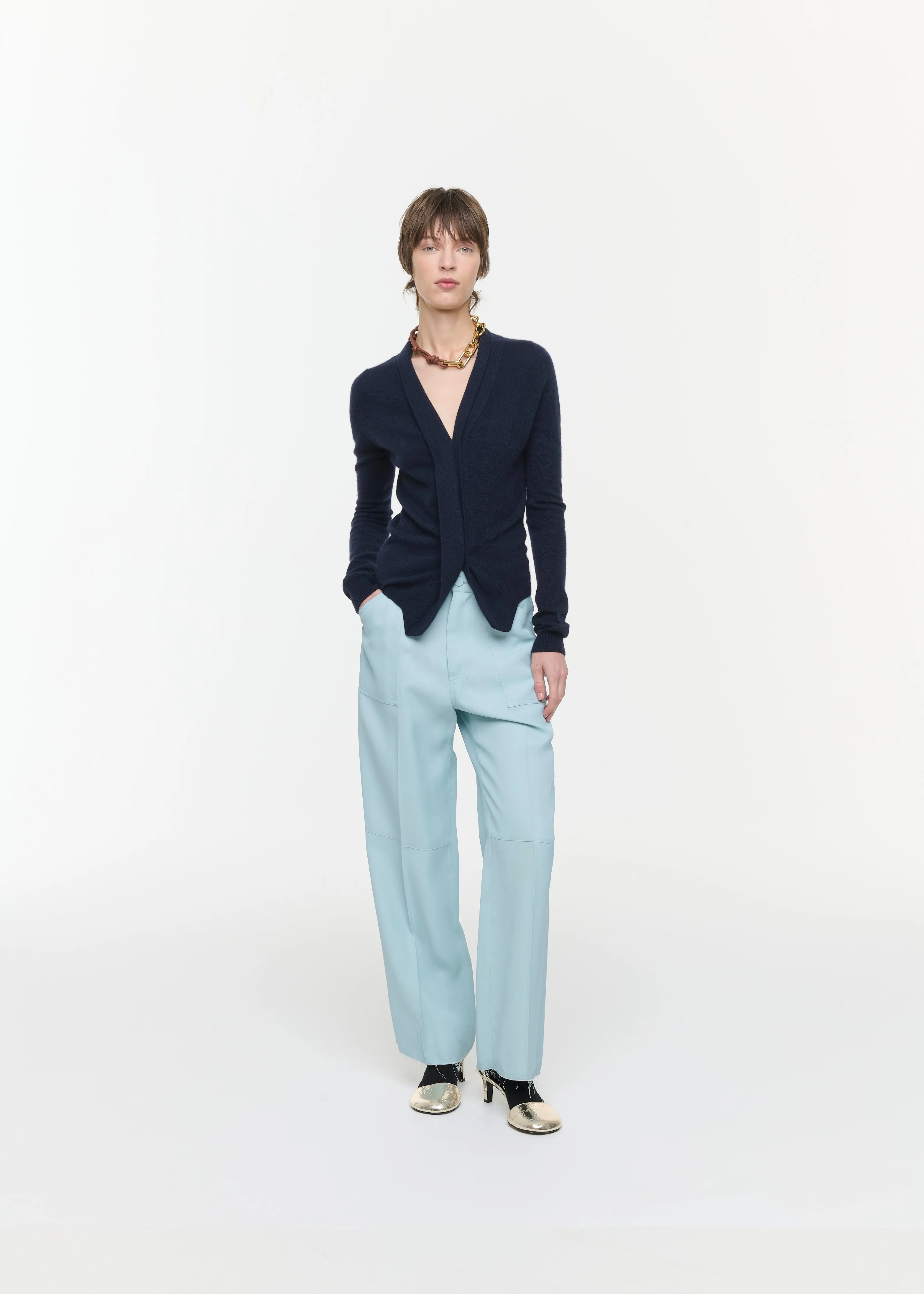 NAVY CASHMERE V-NECK CARDIGAN sold by Plan C product image thumbnail 2