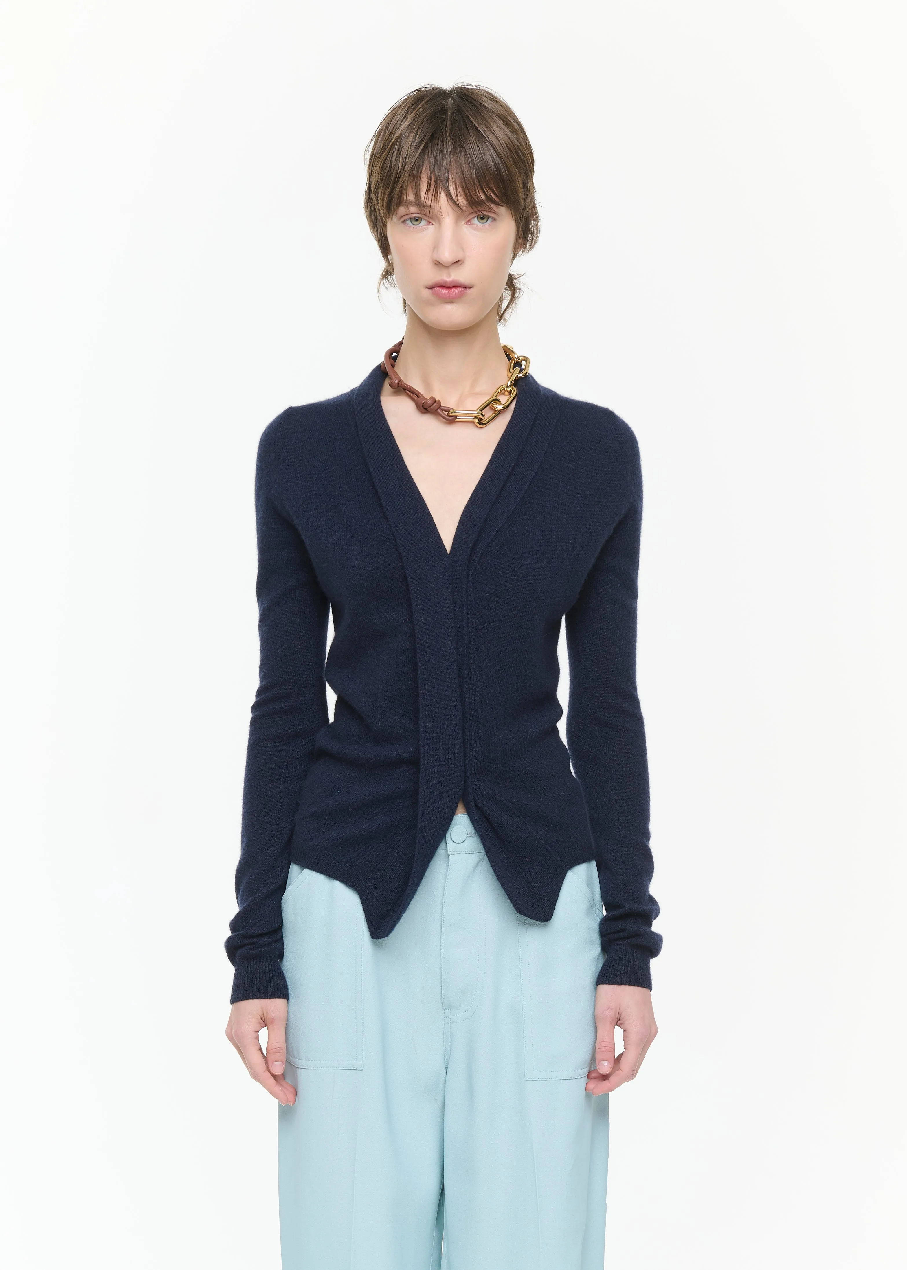 NAVY CASHMERE V-NECK CARDIGAN sold by Plan C product image thumbnail 3