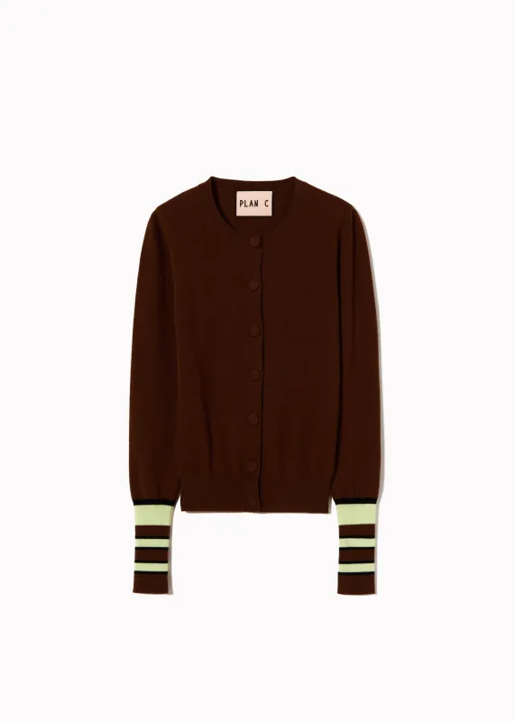 CREWNECK CARDIGAN WITH STRIPED CUFFS made by Plan C
