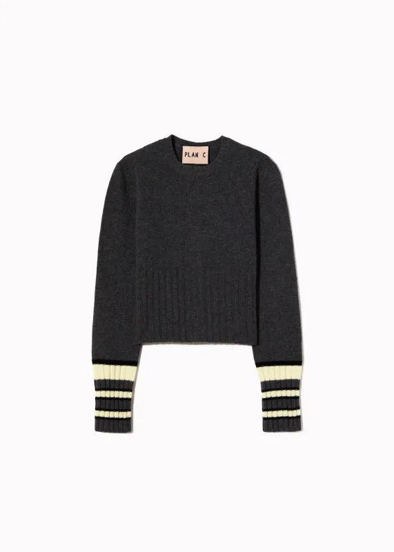 CREWNECK SWEATER WITH STRIPED CUFFS made by Plan C