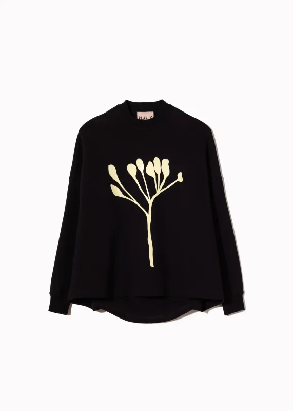 BLACK FLEECE SWEATSHIRT FLOWER PRINT made by Plan C