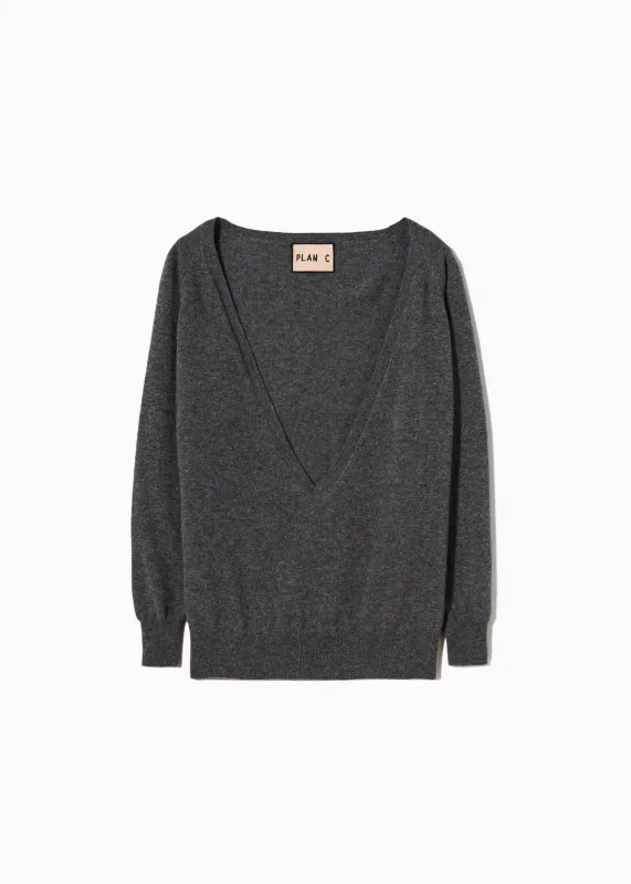GREY DEEP V-NECK SWEATER made by Plan C