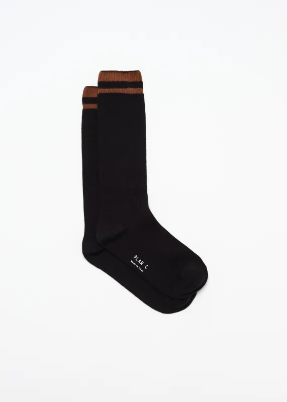 BLACK SOCKS WITH TOBACCO STRIPES made by Plan C