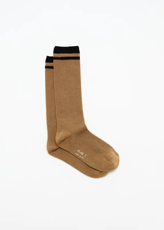 CAMEL SOCKS WITH BLACK STRIPES made by Plan C