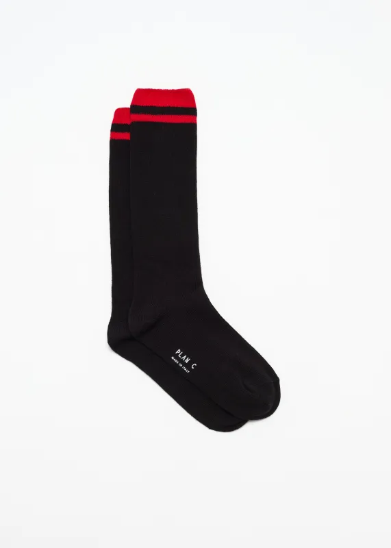 BLACK SOCKS WITH RED STRIPES made by Plan C
