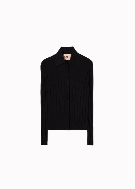 BLACK RIBBED MERINO WOOL CARDIGAN made by Plan C