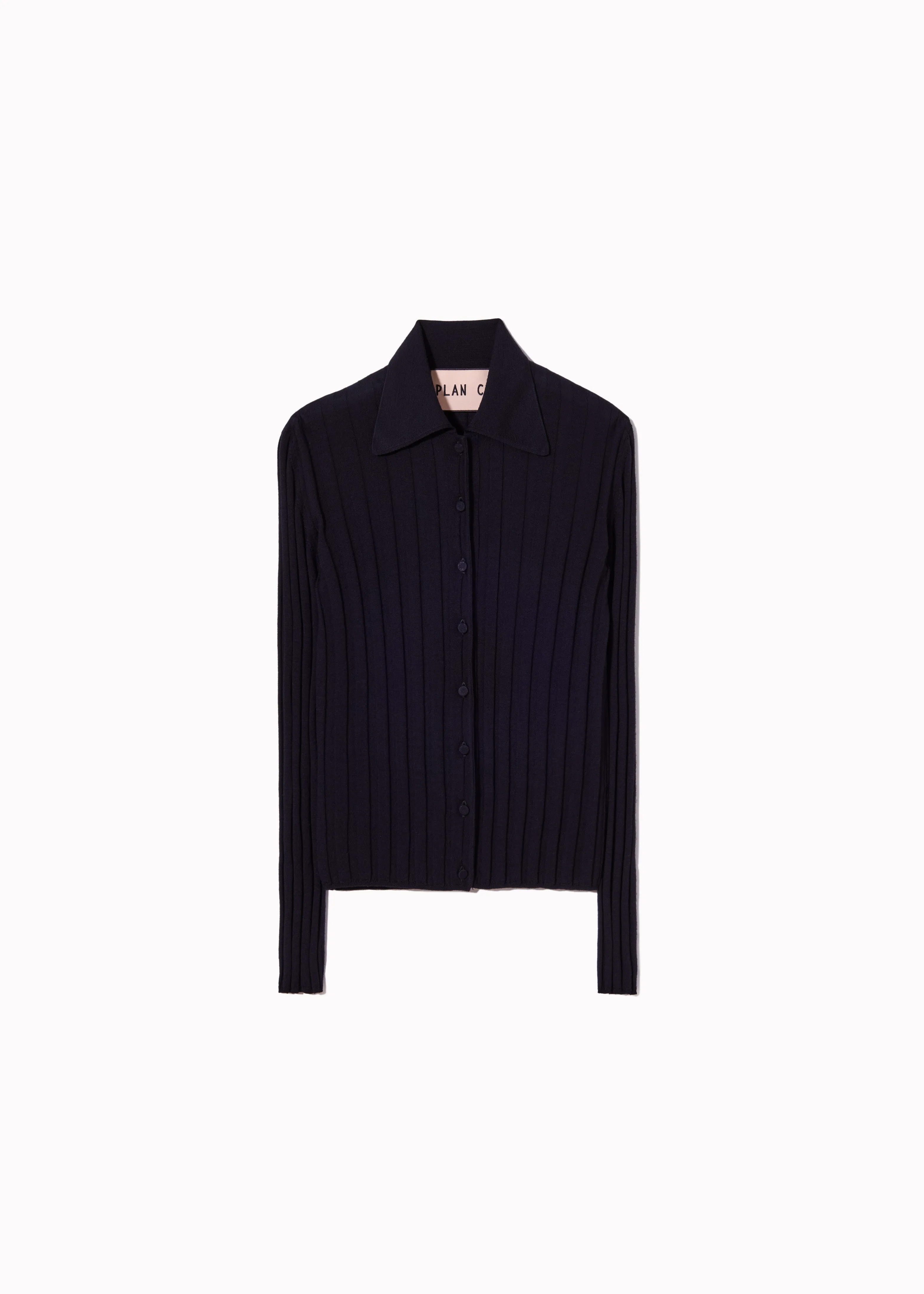 NAVY RIBBED MERINO WOOL CARDIGAN sold by Plan C
