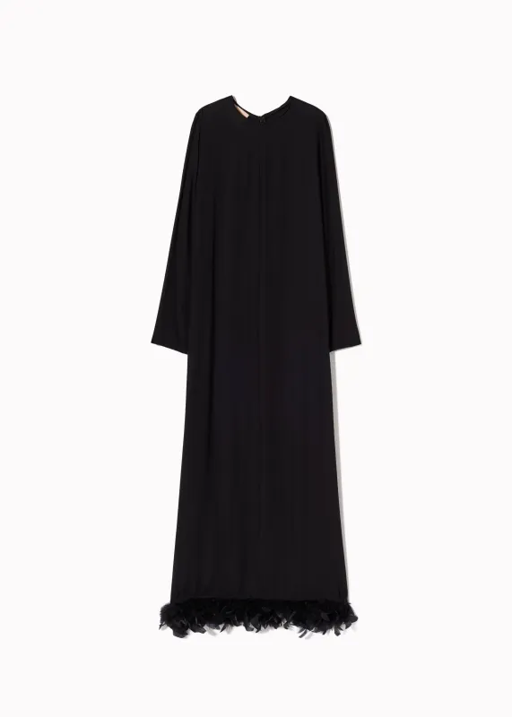 BLACK GEORGETTE LONG DRESS WITH FEATHERS made by Plan C