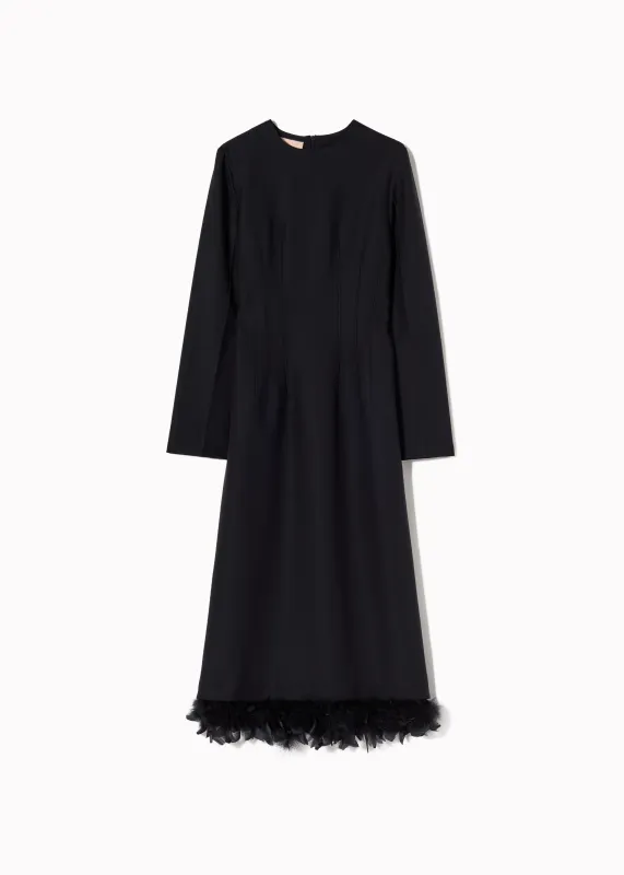 WOOL LONG DRESS WITH FEATHERS made by Plan C