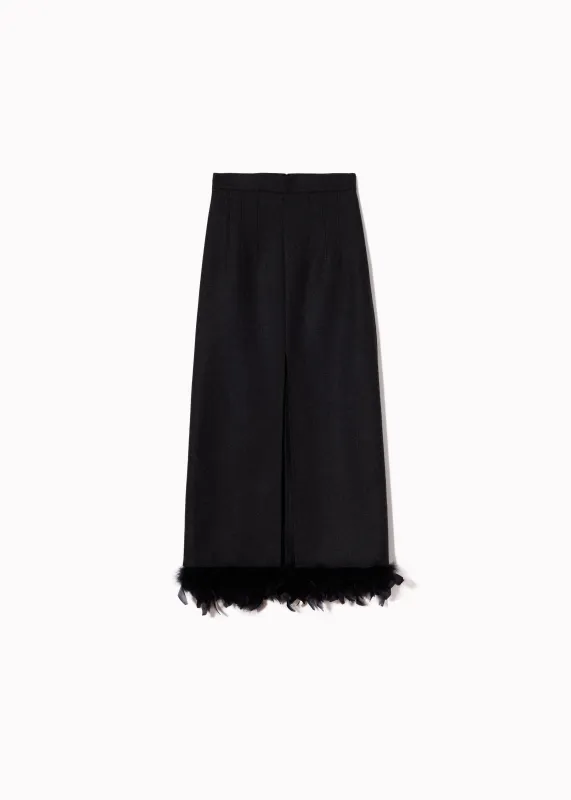 DOUBLE WOOL LONG SKIRT WITH FEATHERS made by Plan C