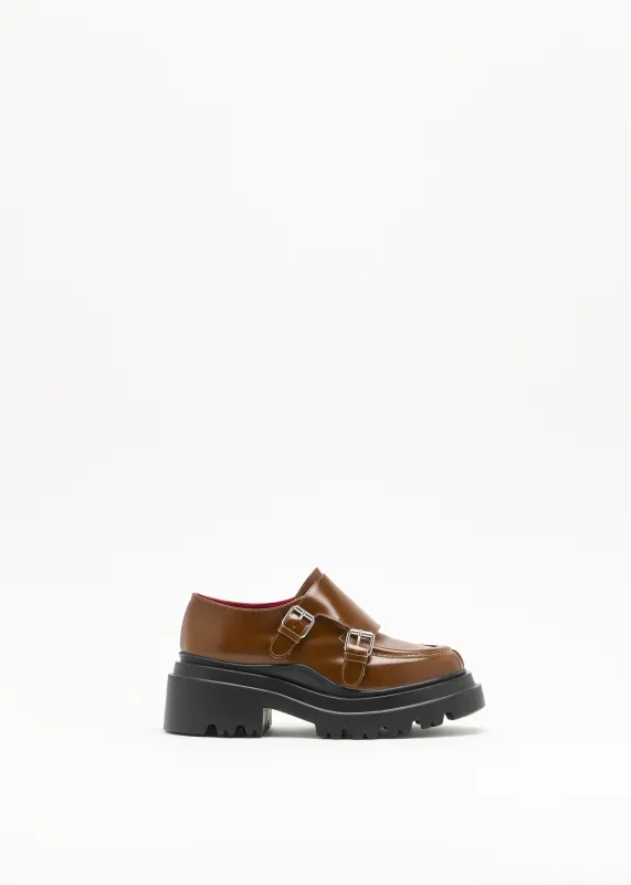TOBACCO LEATHER LOAFERS WITH BUCKLES made by Plan C