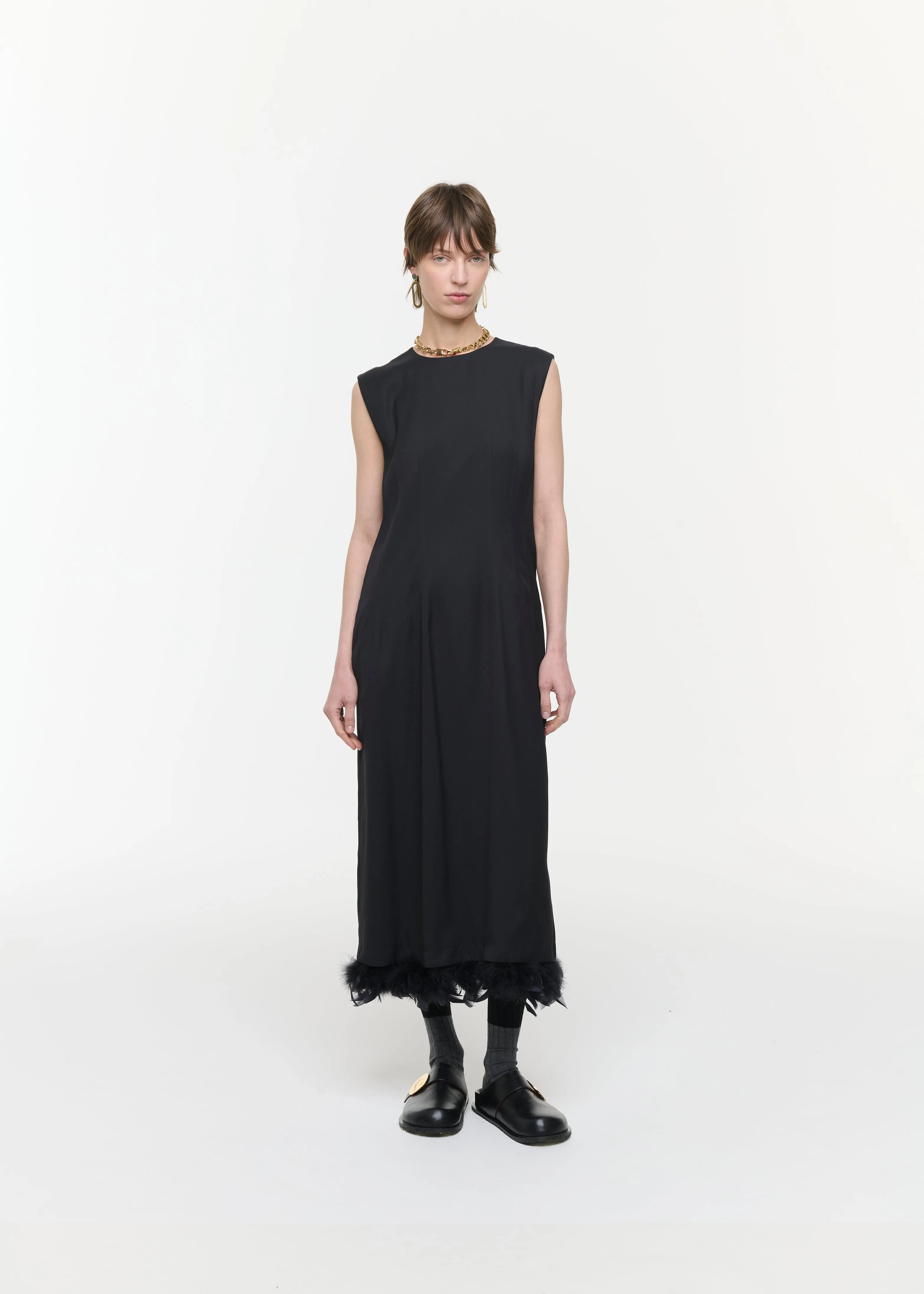 SLEVELESS DRESS WITH FEATHERS sold by Plan C product image thumbnail 3