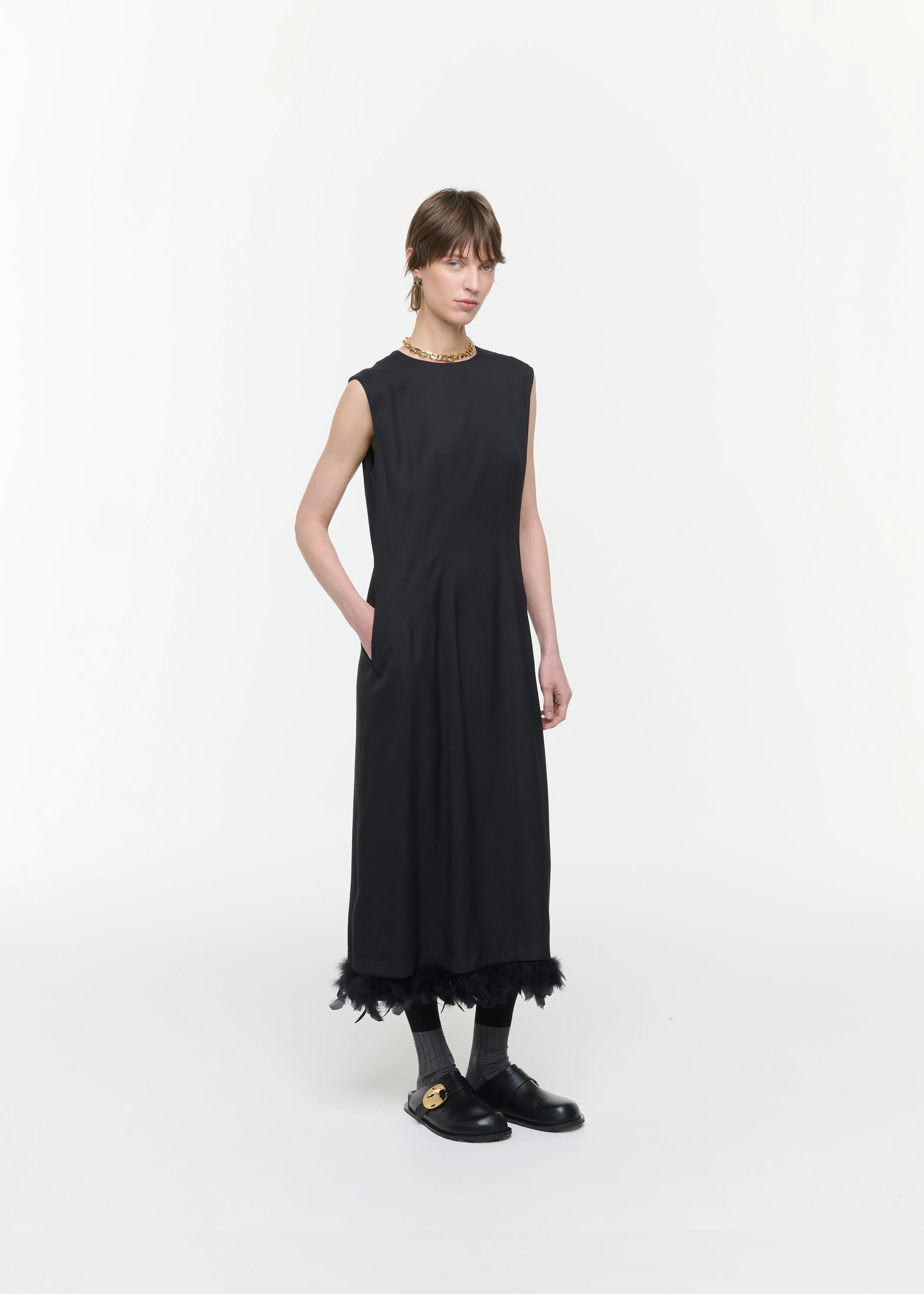 SLEVELESS DRESS WITH FEATHERS sold by Plan C product image thumbnail 4