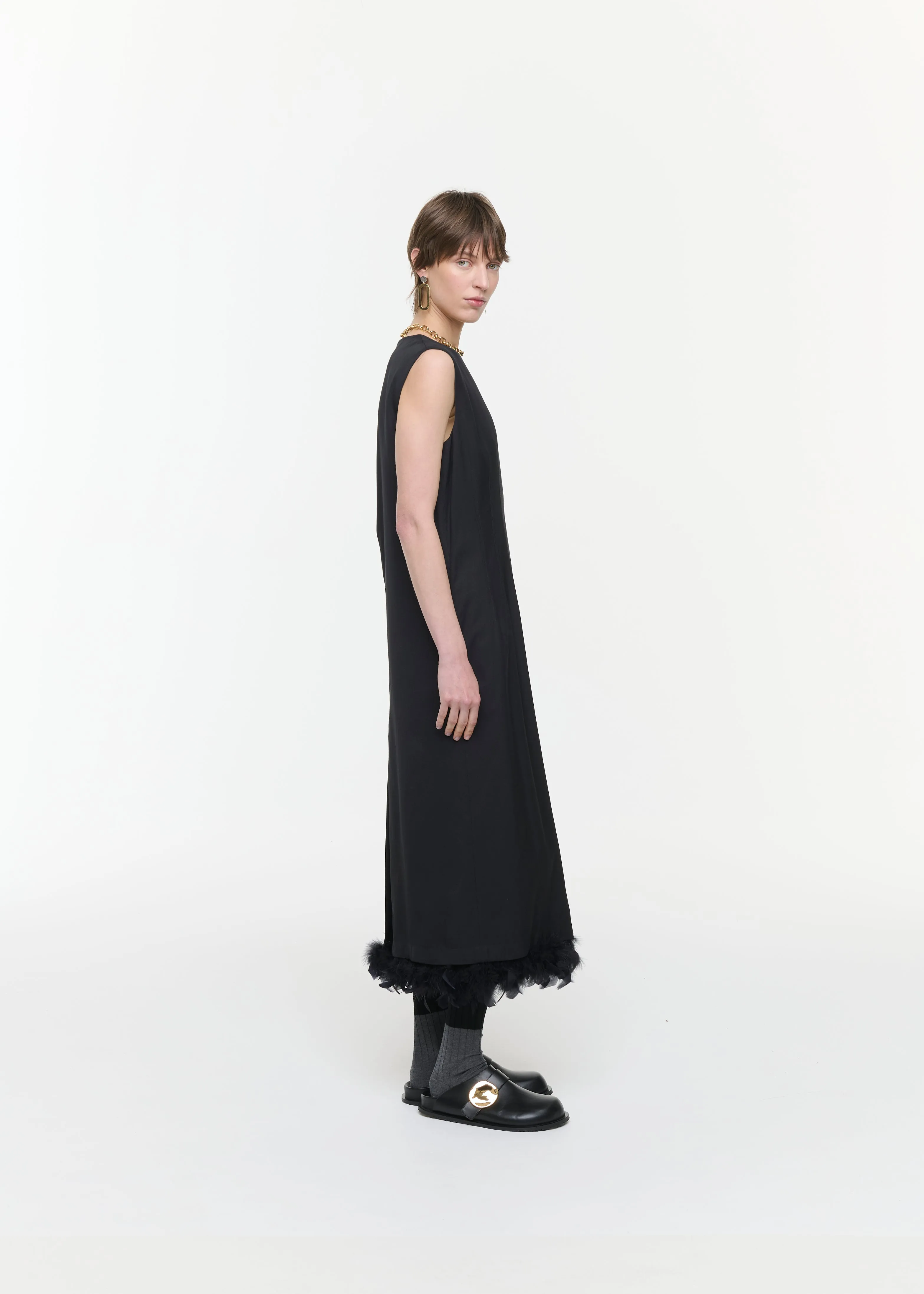 SLEVELESS DRESS WITH FEATHERS sold by Plan C product image thumbnail 5