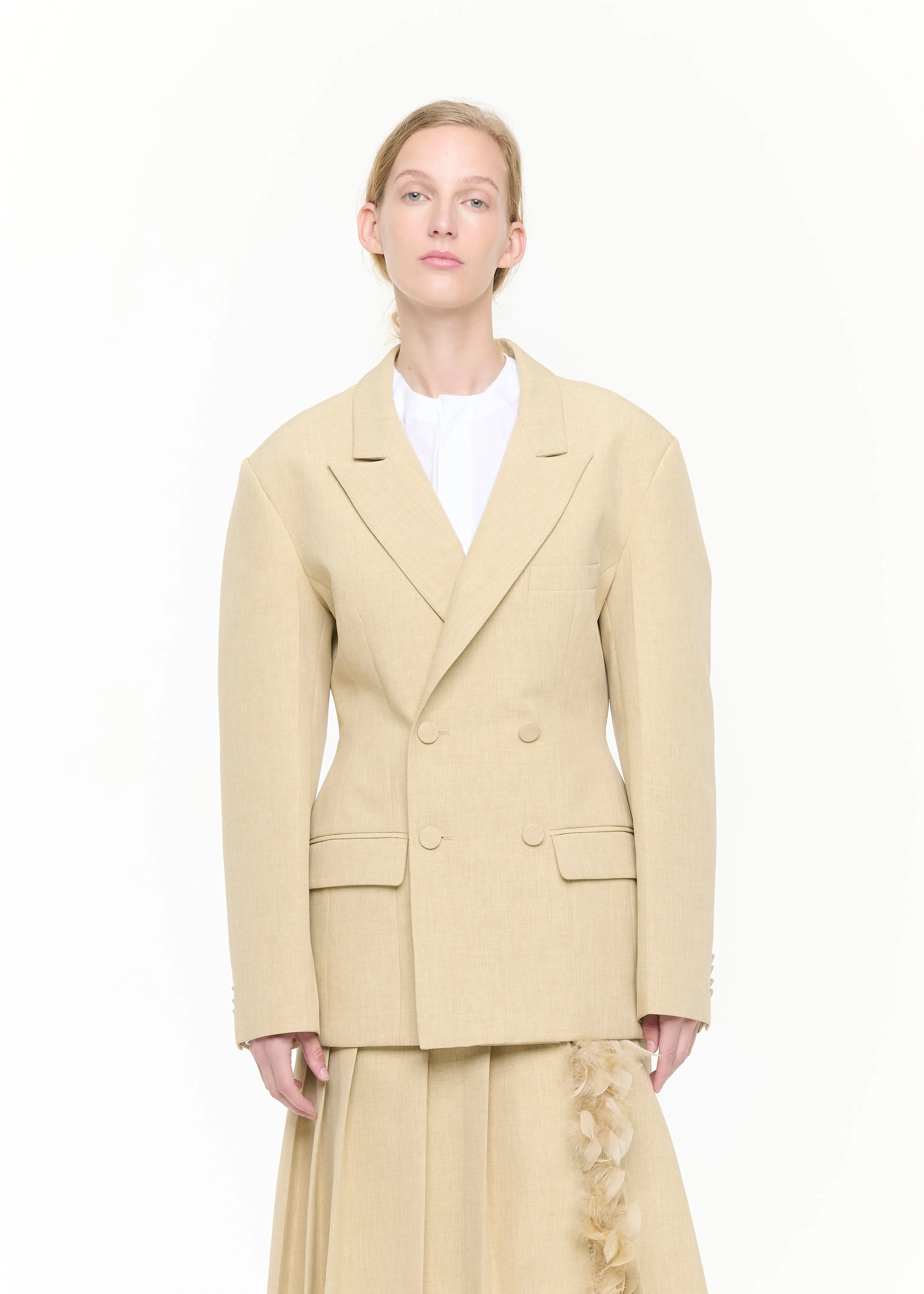 DOUBLE-BREASTED MELANGE BLAZER sold by Plan C product image thumbnail 3