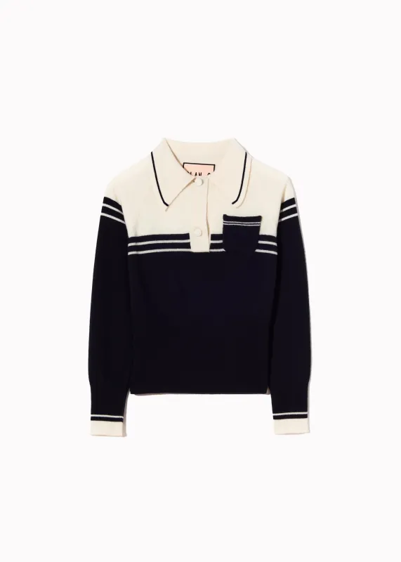 NAVY AND CREAM WOOL CASHMERE POLO SHIRT made by Plan C