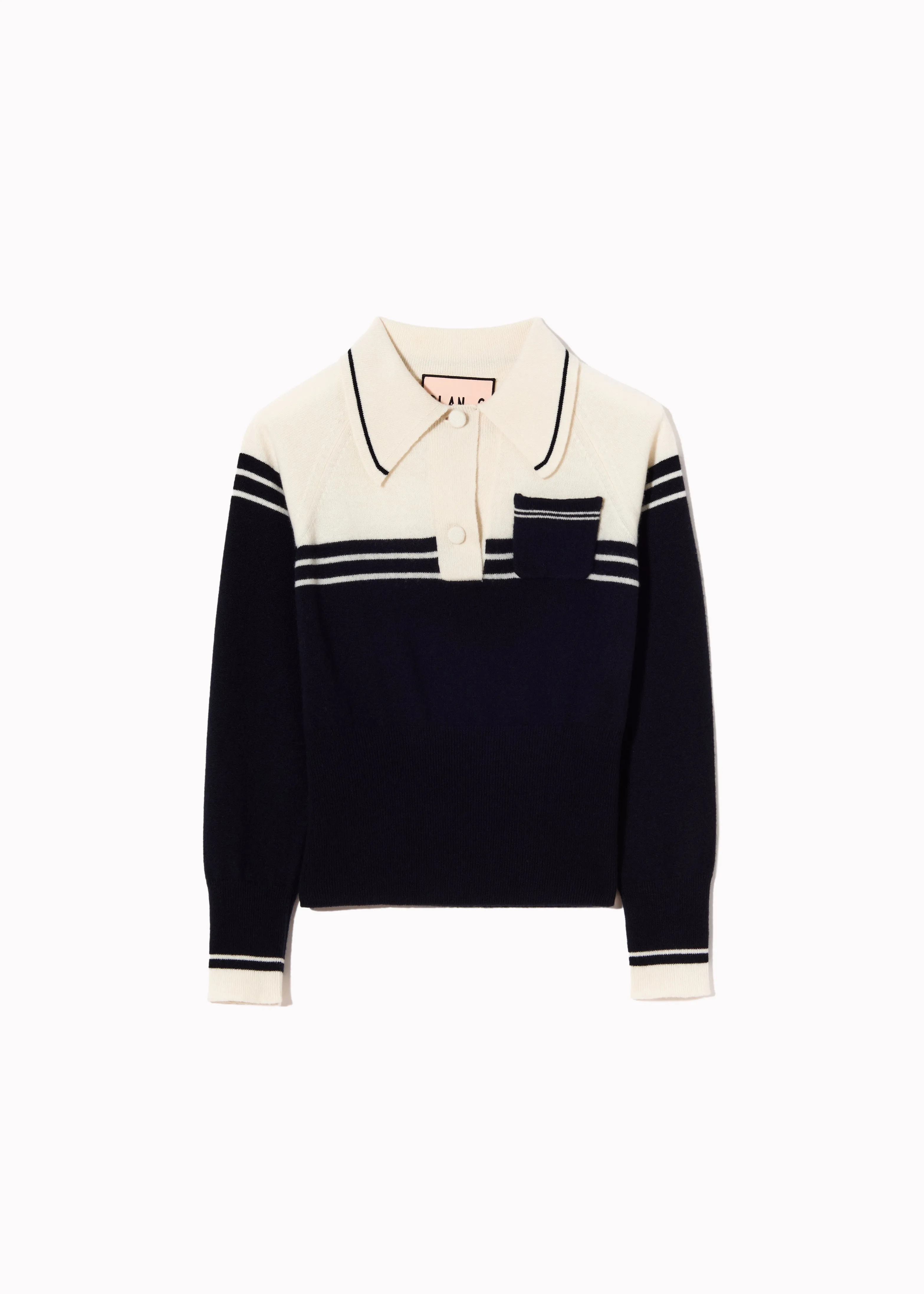 NAVY AND CREAM WOOL CASHMERE POLO SHIRT sold by Plan C